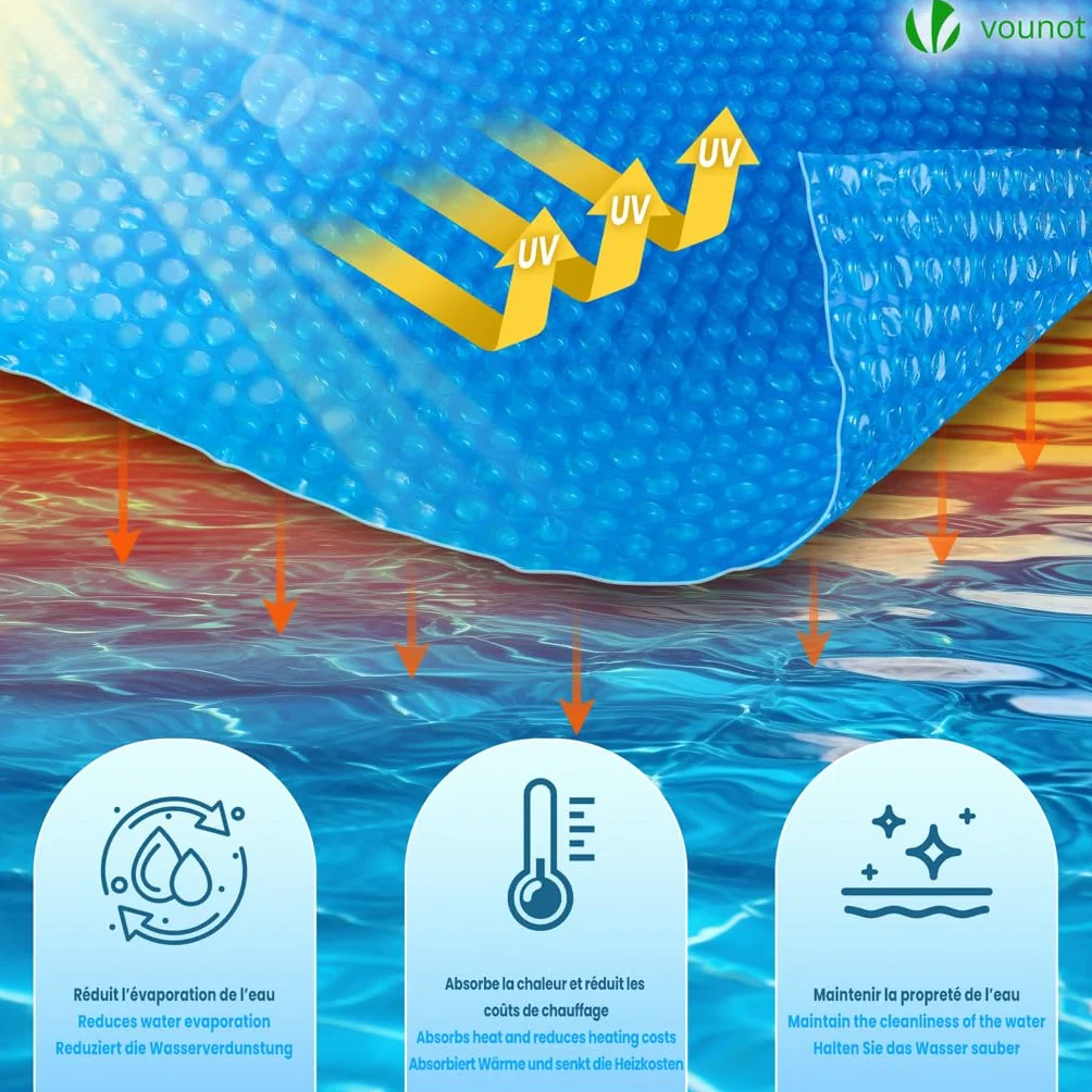 VOUNOT® Bâche Solaire Chauffante Piscine Ronde Ø3.05m Épaisseur 120 µm Film Thermique Bleu