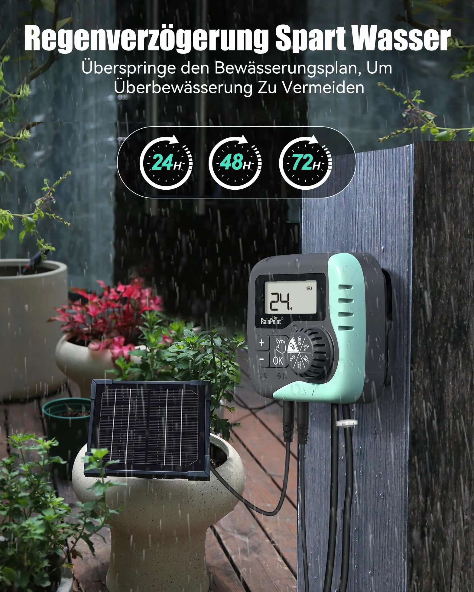 RAINPOINT Kit d'Arrosage Goutte à Goutte Solaire Automatique 45 L/H Pompe Programmable 2600 mAh