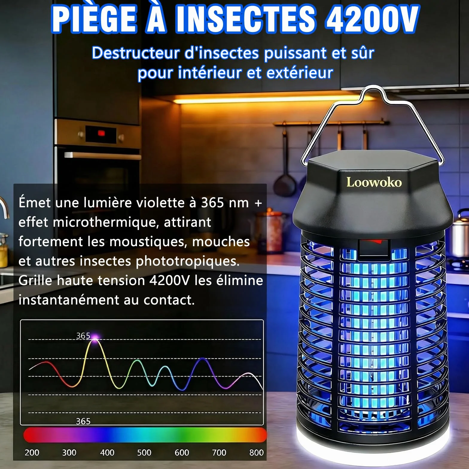 Lampe Anti Moustique 4200V Tue Mouche Électrique IPX4 UV Extérieur Intérieur Maison Jardin