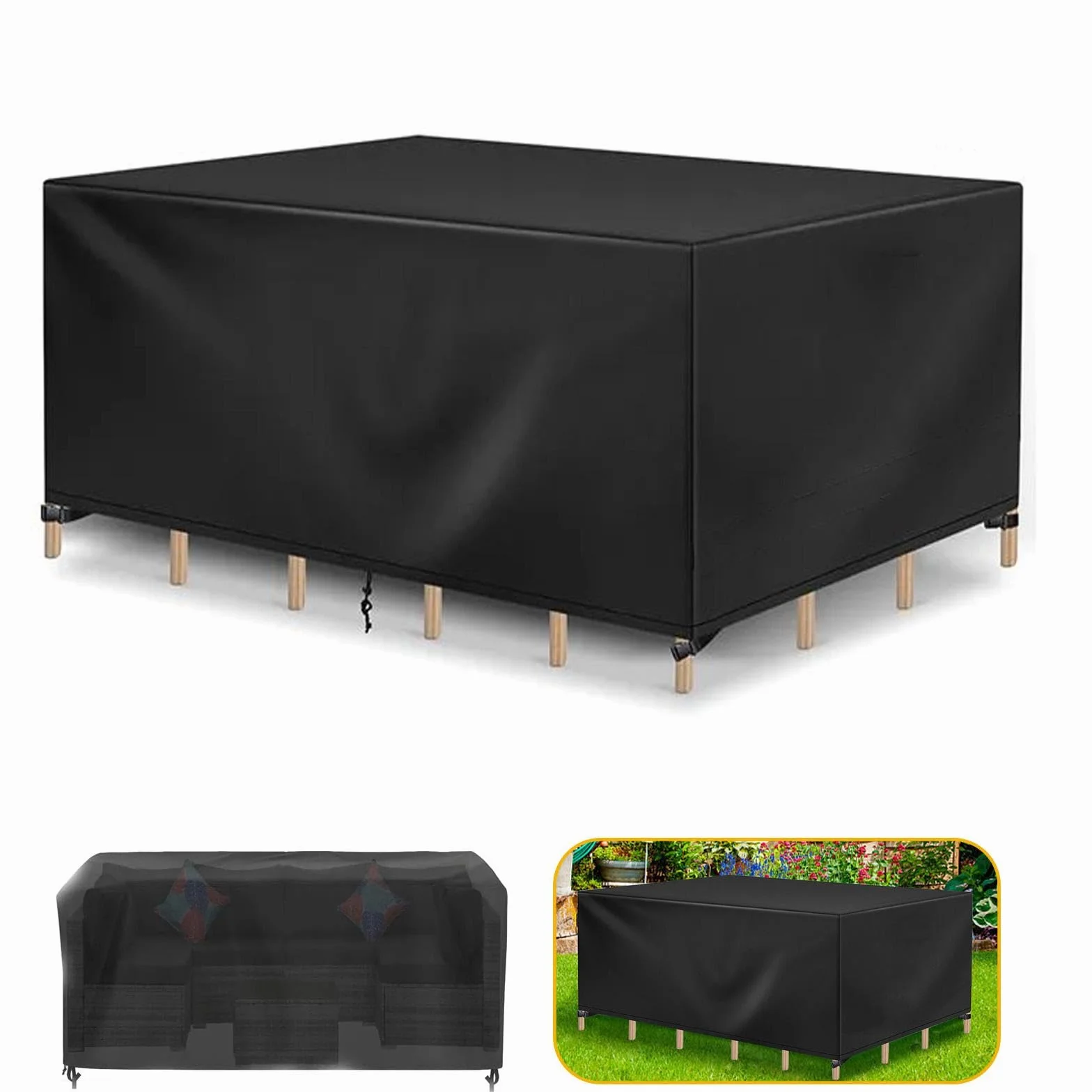 Bache de Protection Exterieur Table, 120x90x30cm/LxWxH Housse Protection Table de Jardin Exterieur Bâche Protection Salon de Jardin Résistance au Vent Rectangulaire Housse Chaise Meubles