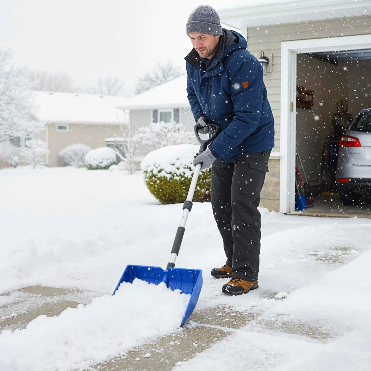 COSTWAY Pelle à Neige Portable, Outil de Déneigement Léger avec Lame Large et Bande en Aluminium, Grattoir à Glace pour Voiture (Bleu)