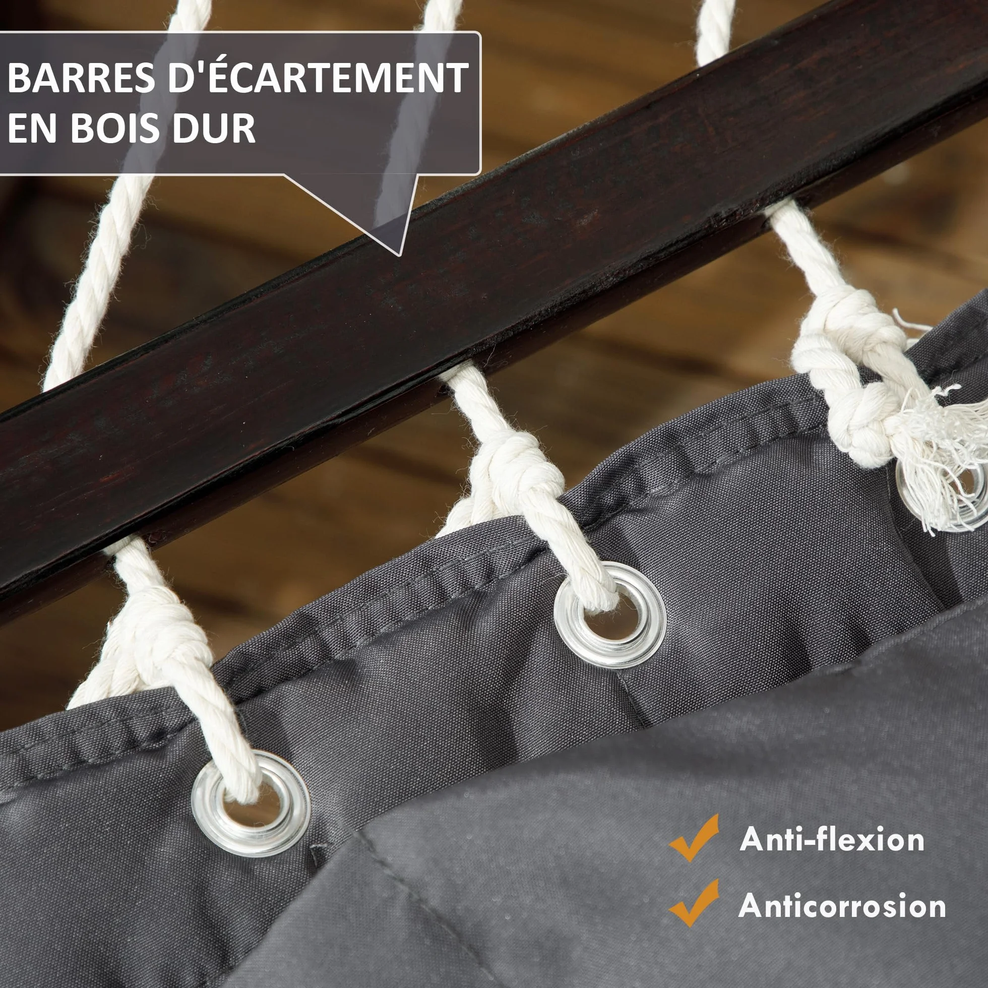 Outsunny Hamac sur Pied avec Oreiller, Support Acier, Barres d'écartement, Camping Plein air, Plage, Gris foncé