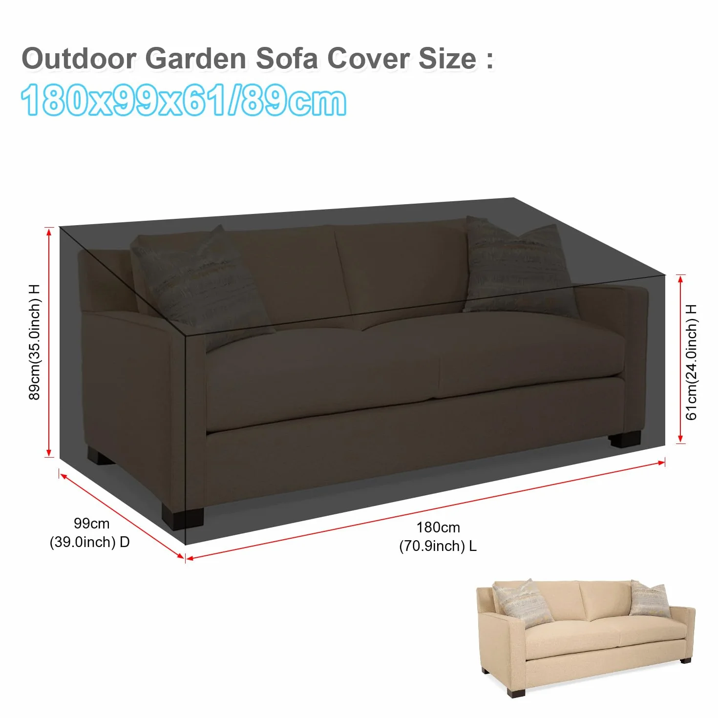 Housse de Canapé Exterieur Imperméable Anti UV 180x99x61/89cm 2-3 Places