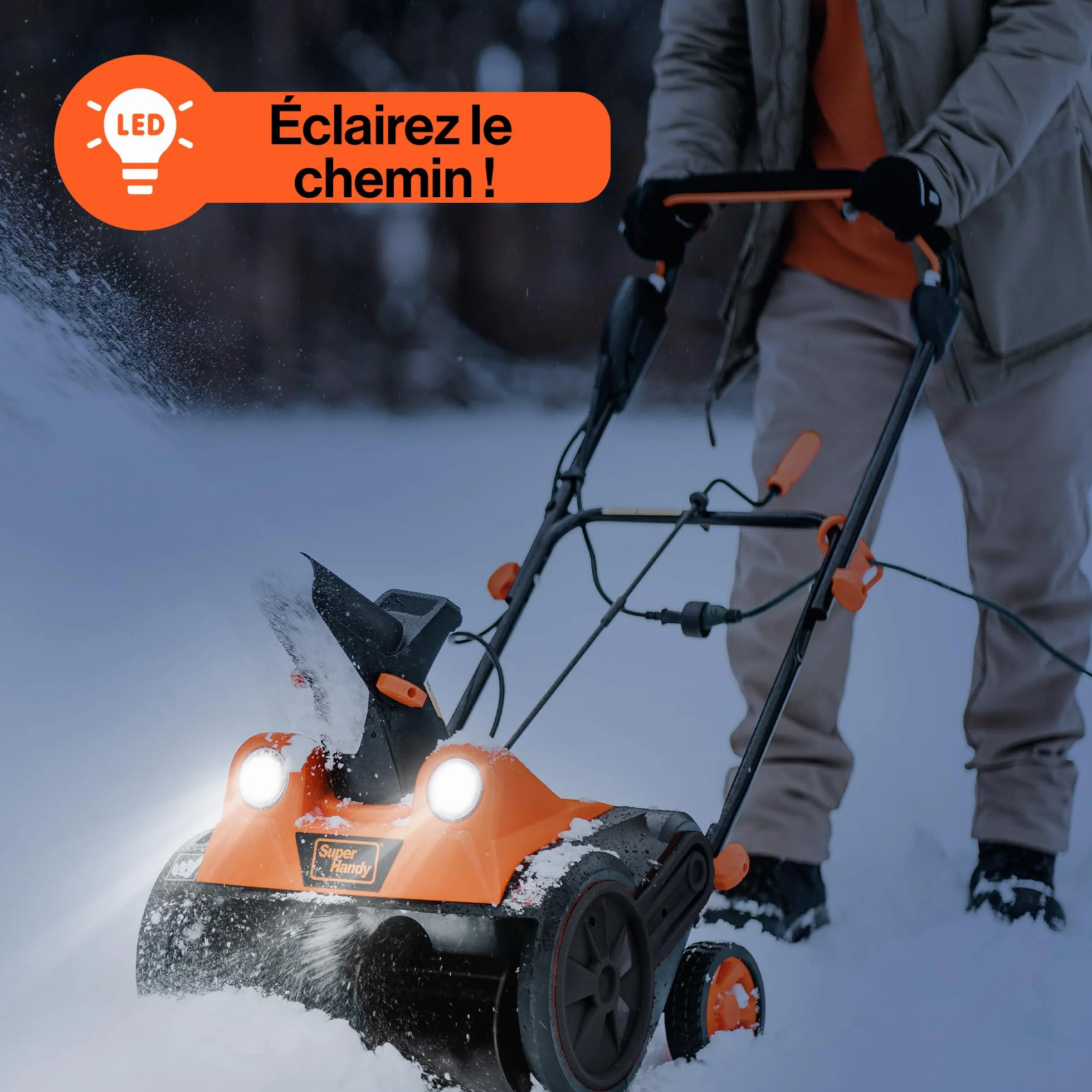 SuperHandy Déneigeuse électrique Filaire 46×25 cm, portée 7 m, capacité 320 kg/Min, phares LED