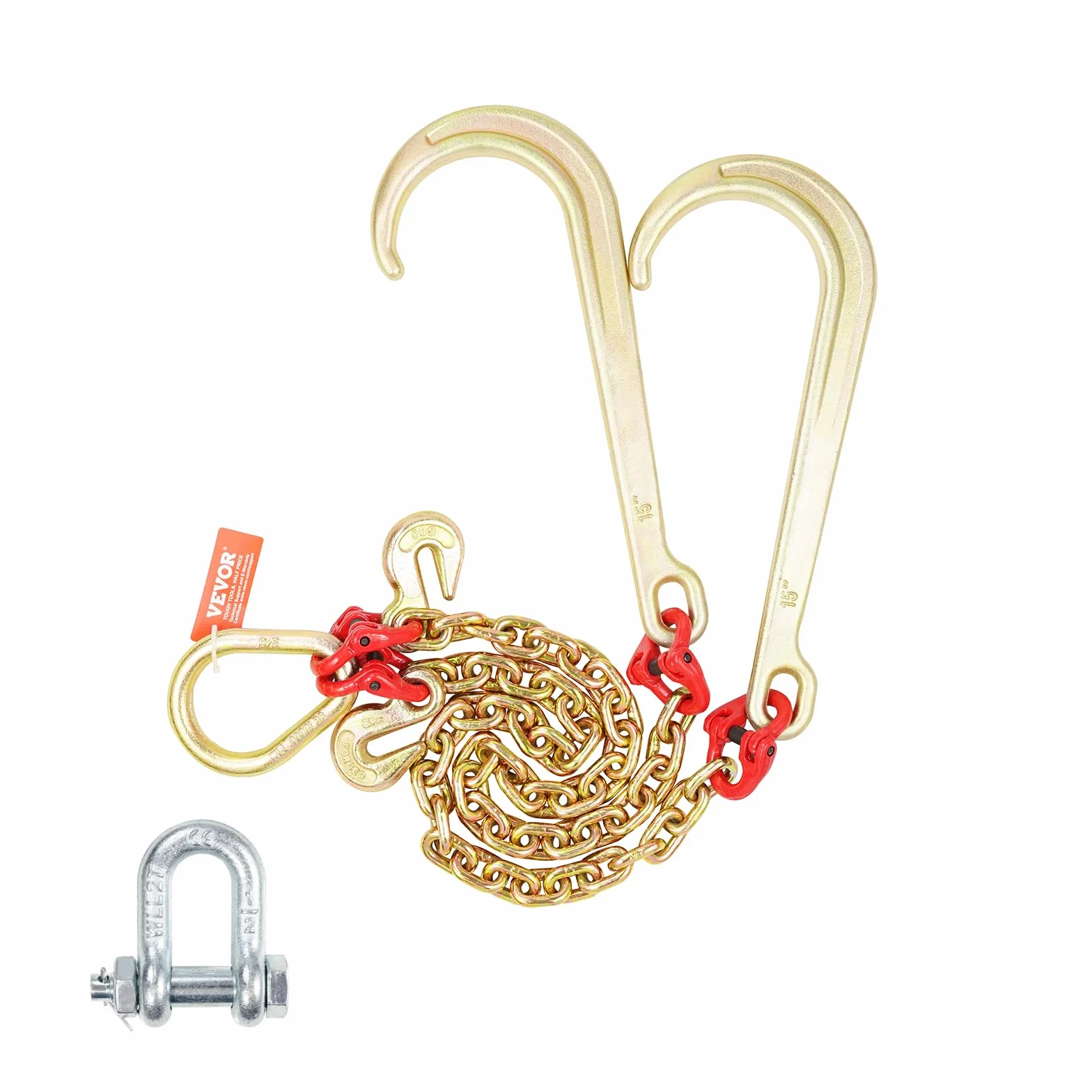 VEVOR Chaîne de Remorquage à Crochets J, Capacité de Charge 4898 kg,​ Chaine Bride V de Remorque G80 avec Crochet de Préhension, 8 mm x 60 cm, pour Dépannage, Transport, Dépanneuse, Camion à Plateau