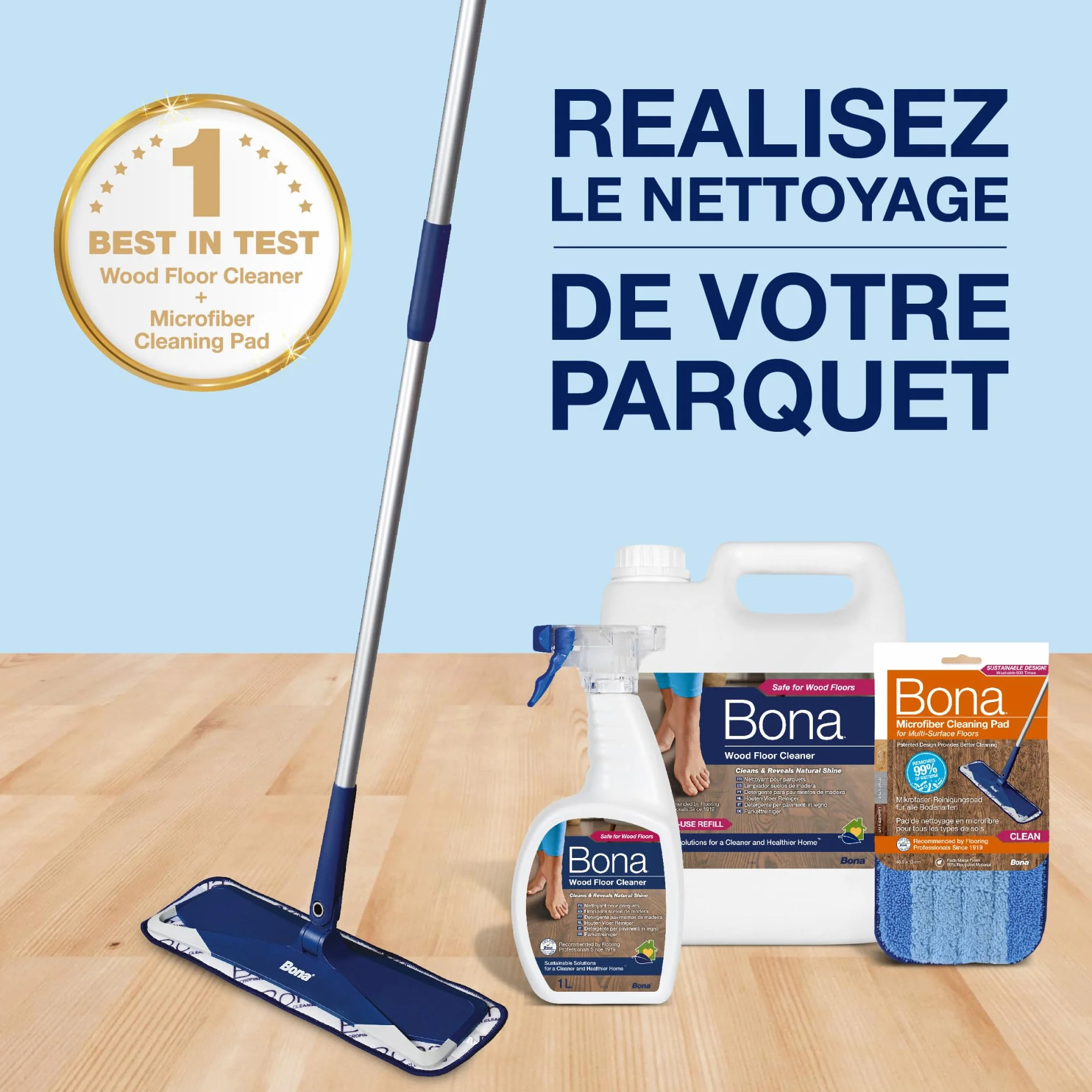 Bona Nettoyant Parquet 1L - Produit Nettoyant Sol Professionnel - Bois - Nettoyant Sol Non Moussant - Sans Résidu & Sèche Rapidement