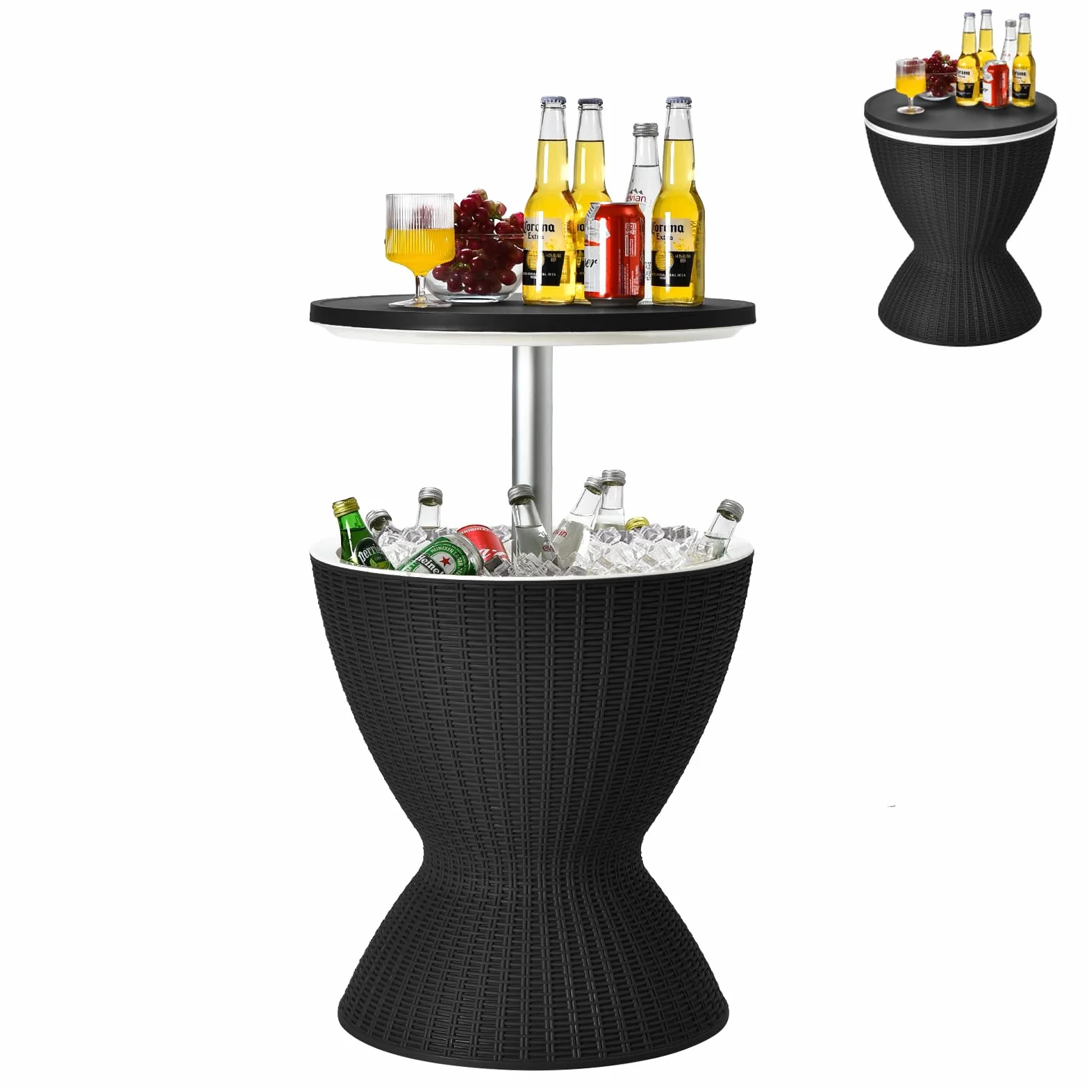 SOARS Glacière 3 en 1 30L Réglable 2 Hauteurs Table d'Appoint Couvercle Amovible 75 KG Noir