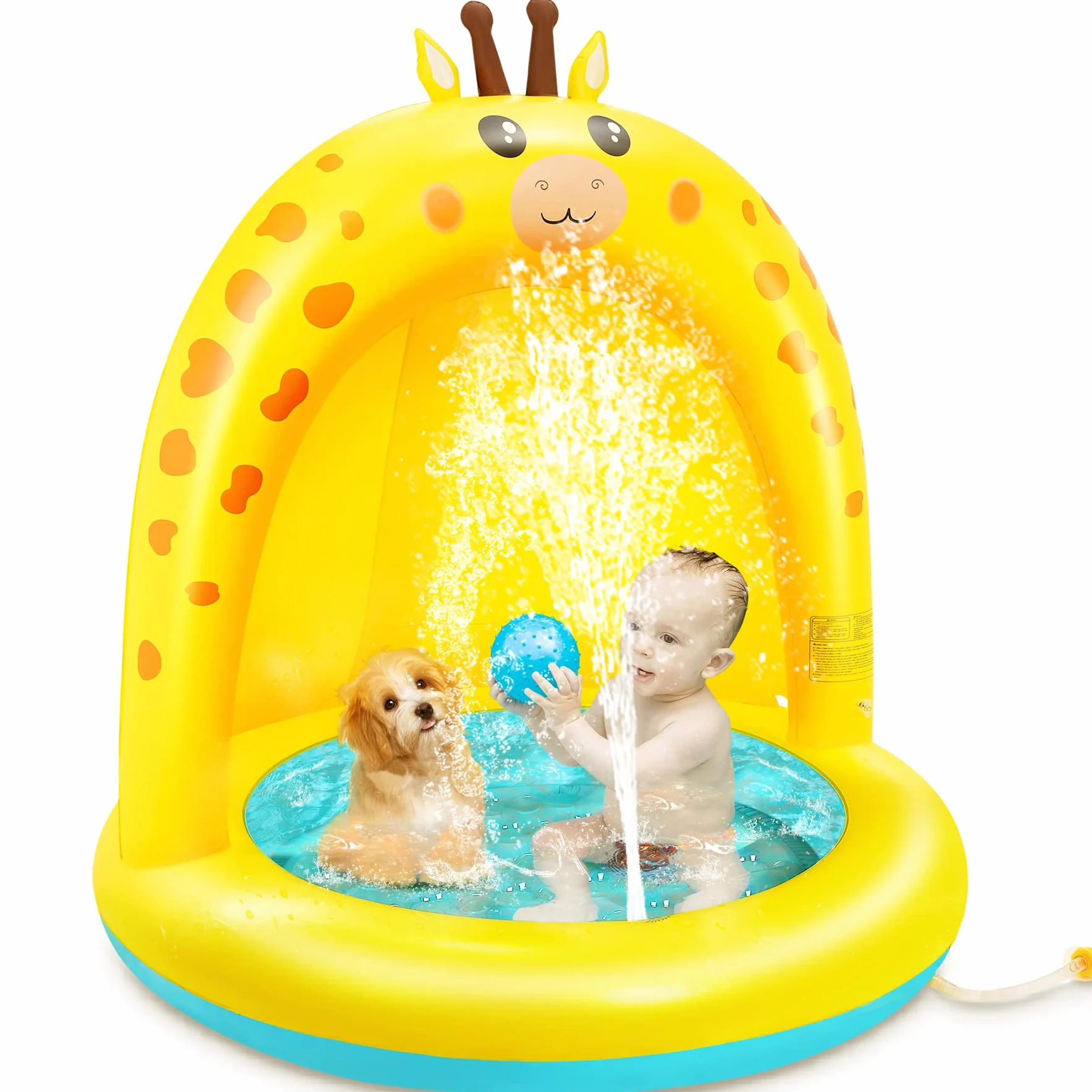 Lenbest Piscine Gonflable Enfant Girafe Pataugeoire Bébé avec Auvent Épaississant Fond à Bulles Extra Doux