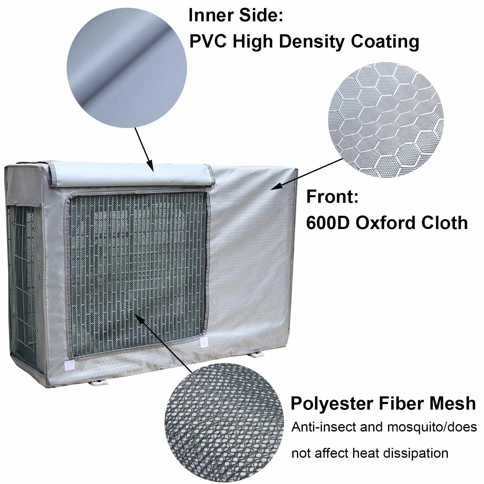 Housse de Climatiseur Exterieur Tissu Oxford 600D Imperméable Protection Universelle 100x43x80cm Argent