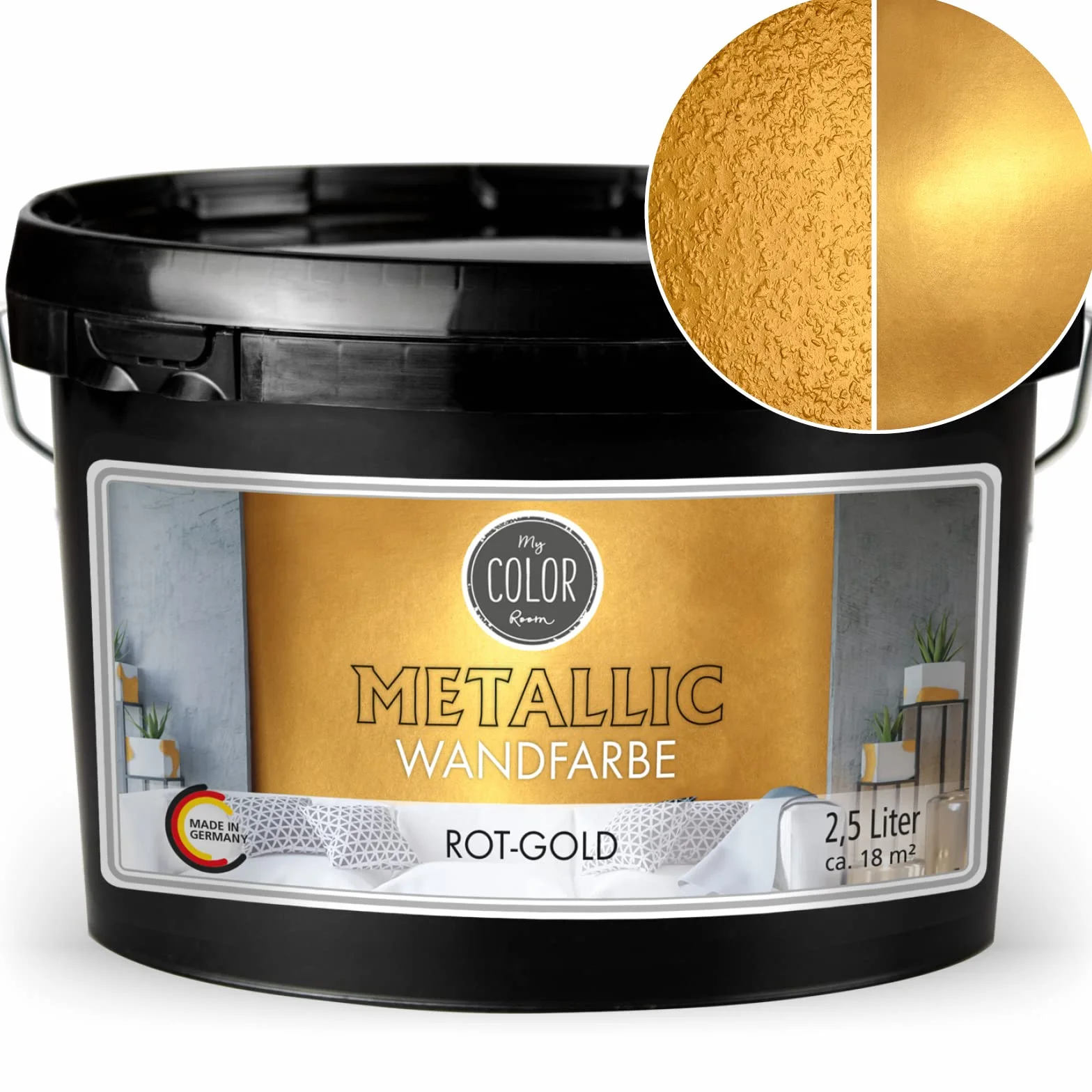 Peinture murale métallique (2500 ml - Rouge et doré) - Effet - Peinture créative pour décoration murale avec aspect métallique pour l'intérieur - Peinture décorative fabriquée en