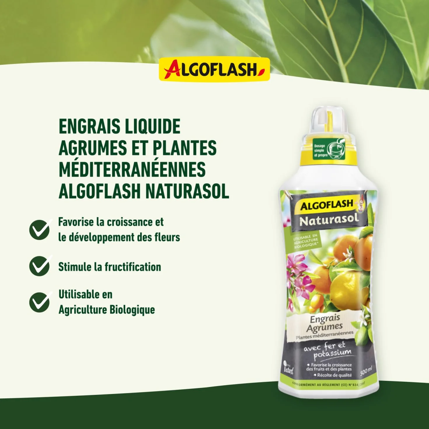 Algoflash NATURASOL Engrais Liquide Agrumes Plantes Méditerranéennes 500 mL