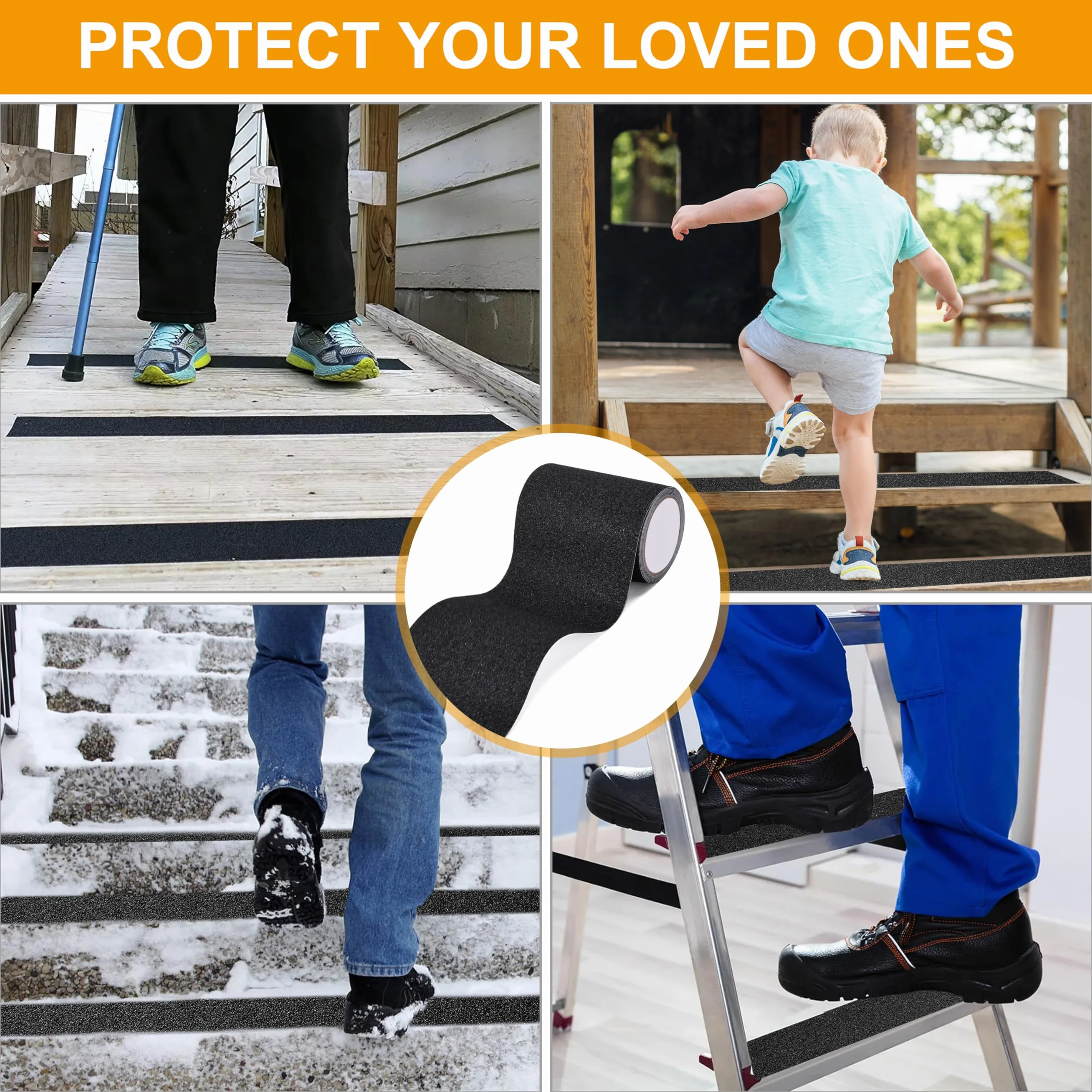 Bande Antidérapante Adhésive 15cm x 5m Bande Sécurité Antidérapant Imperméable Découpable Ruban Antidérapante Adhésive pour Escaliers, Marchepieds, Rampes, Extérieur et Intérieur Noir