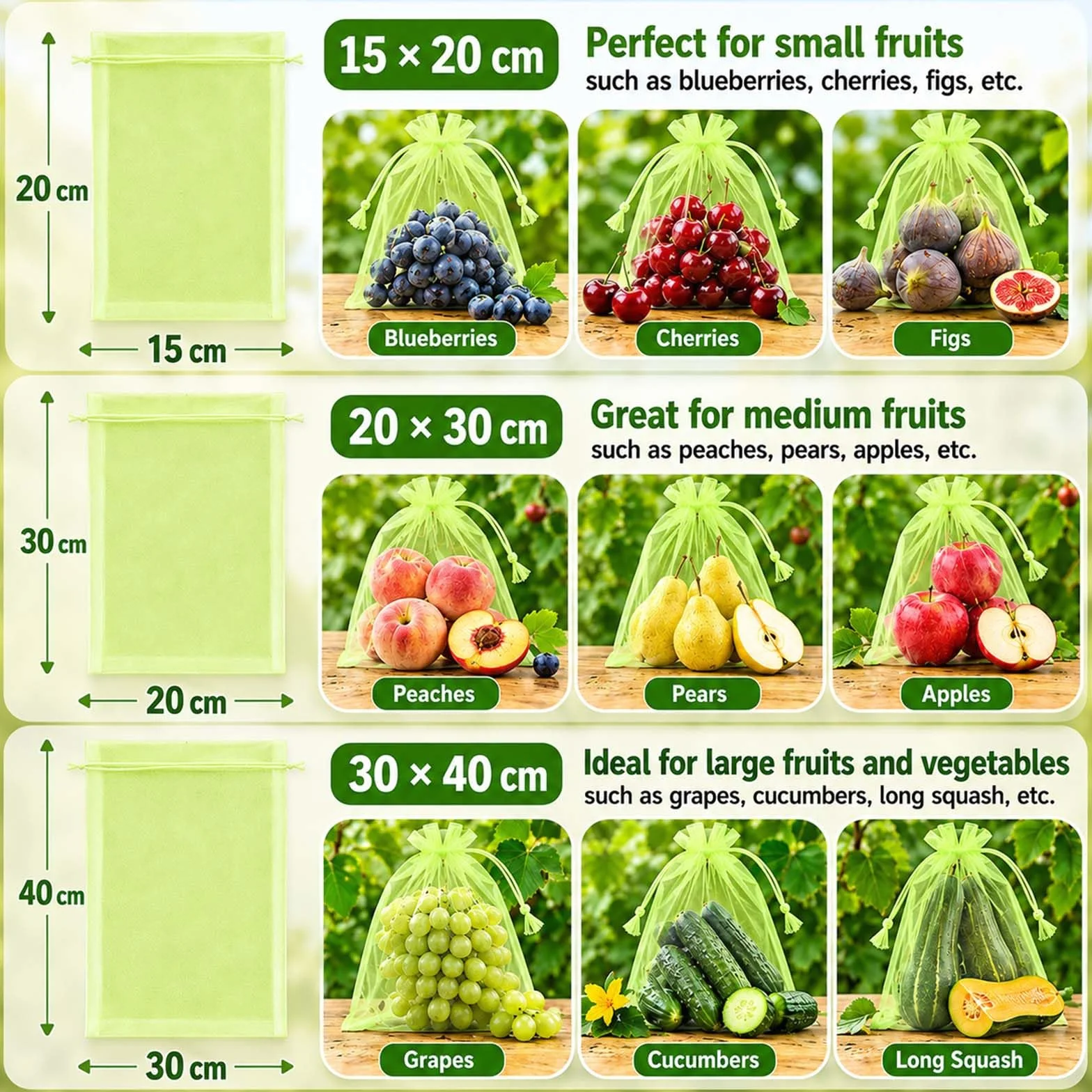 Lot de 100 Sachets Protection Raisin 20x30 cm avec Cordon de Serrage, Sac Protection Fruits Contre Guêpes Oiseaux Insectes