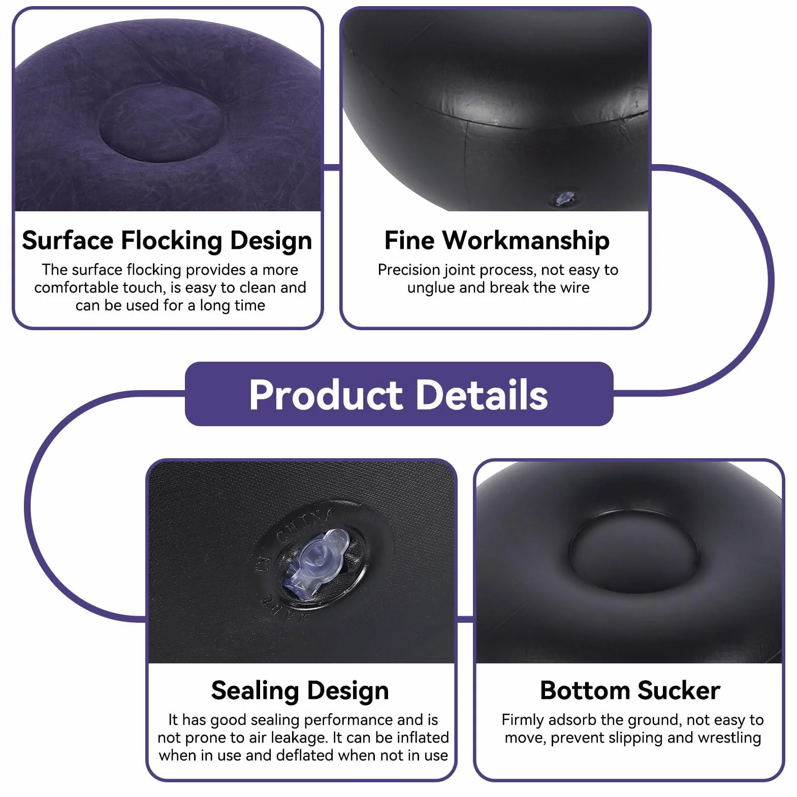 Tabouret Gonflable Multifonction en PVC Violet, Pouf Gonflable pour Camping Extérieur