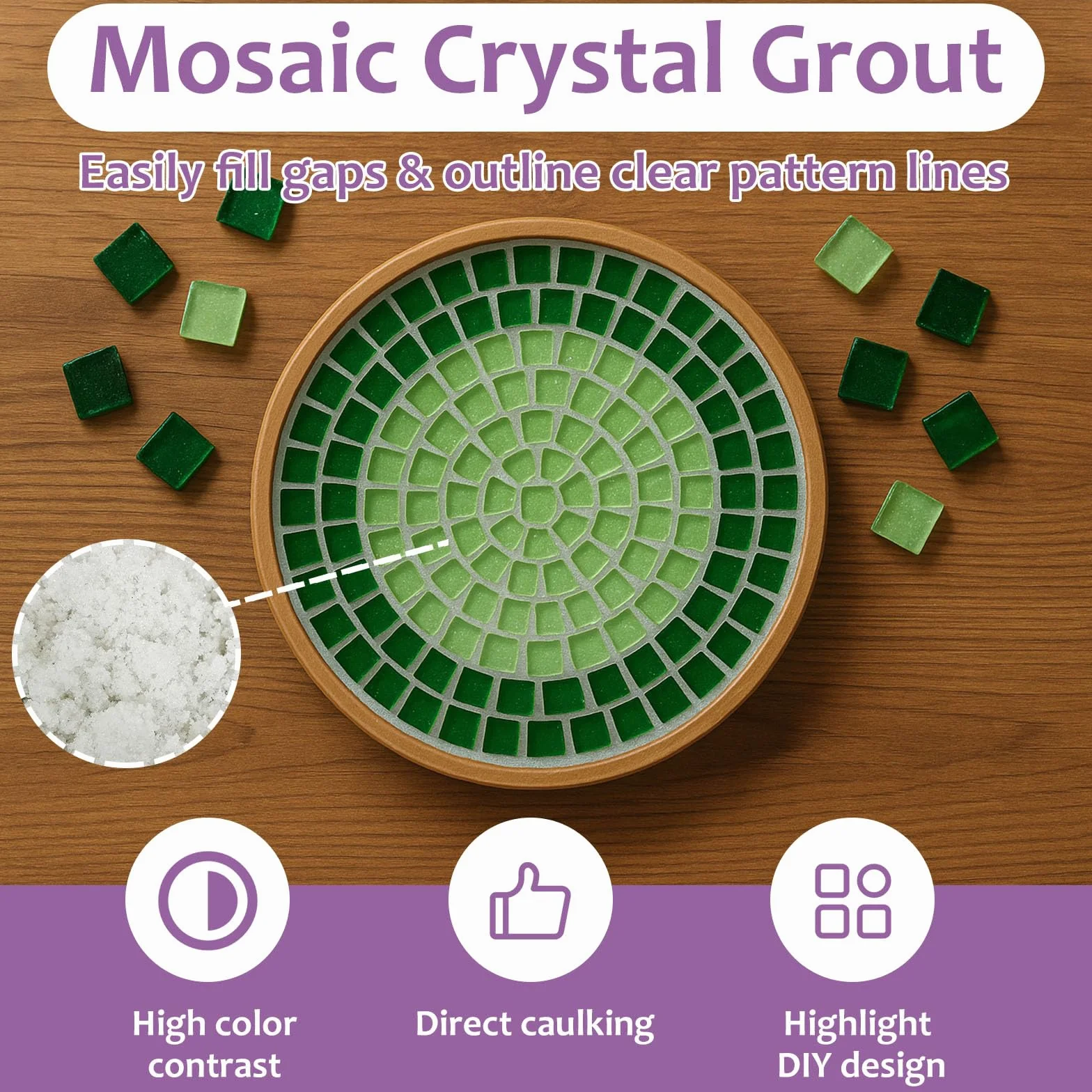 1DFAUL 200 g joint cristal mosaïque pour loisirs créatifs, outils pour mosaïque, contraste de couleur élevé, jointoiement direct, convient aux carreaux de aux projets de bricolage (blanc)