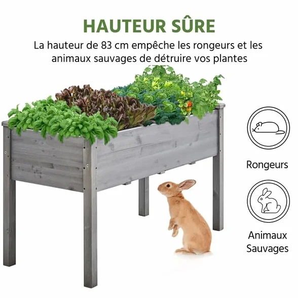 Yaheetech Carré Potager de Jardin sur Pied 120,5 x 59 x 76,5 cm Gris