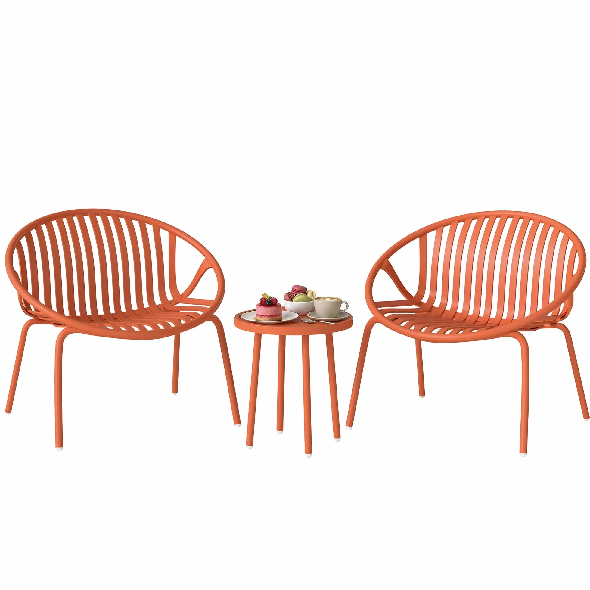 Outsunny Salon de Jardin 3 Pièces Acier Polypropylène Ensemble Bistro Table Basse Plateau Concave Mobilier Extérieur Design Terrasse Balcon Piscine Rouge Brique