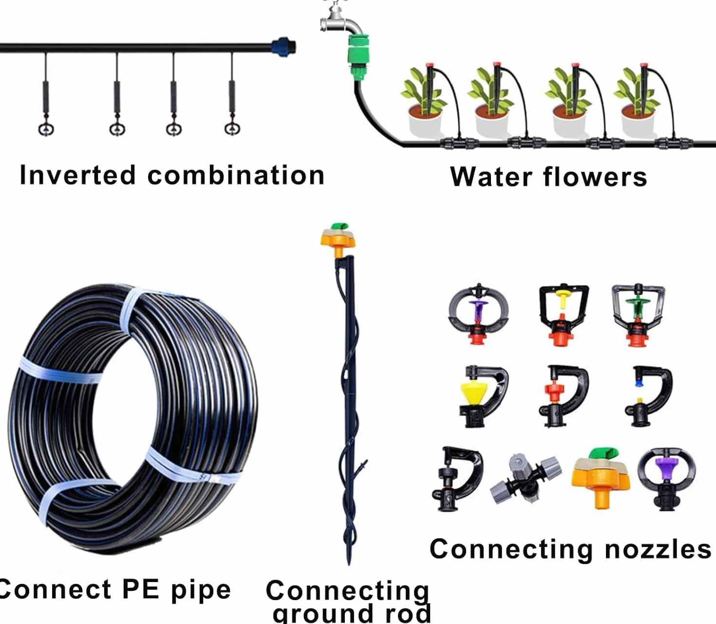 Tuyau d'irrigation Micro 10m, 1/4 pouce, I.D 4mm/O.D 6mm, noir pour jardin