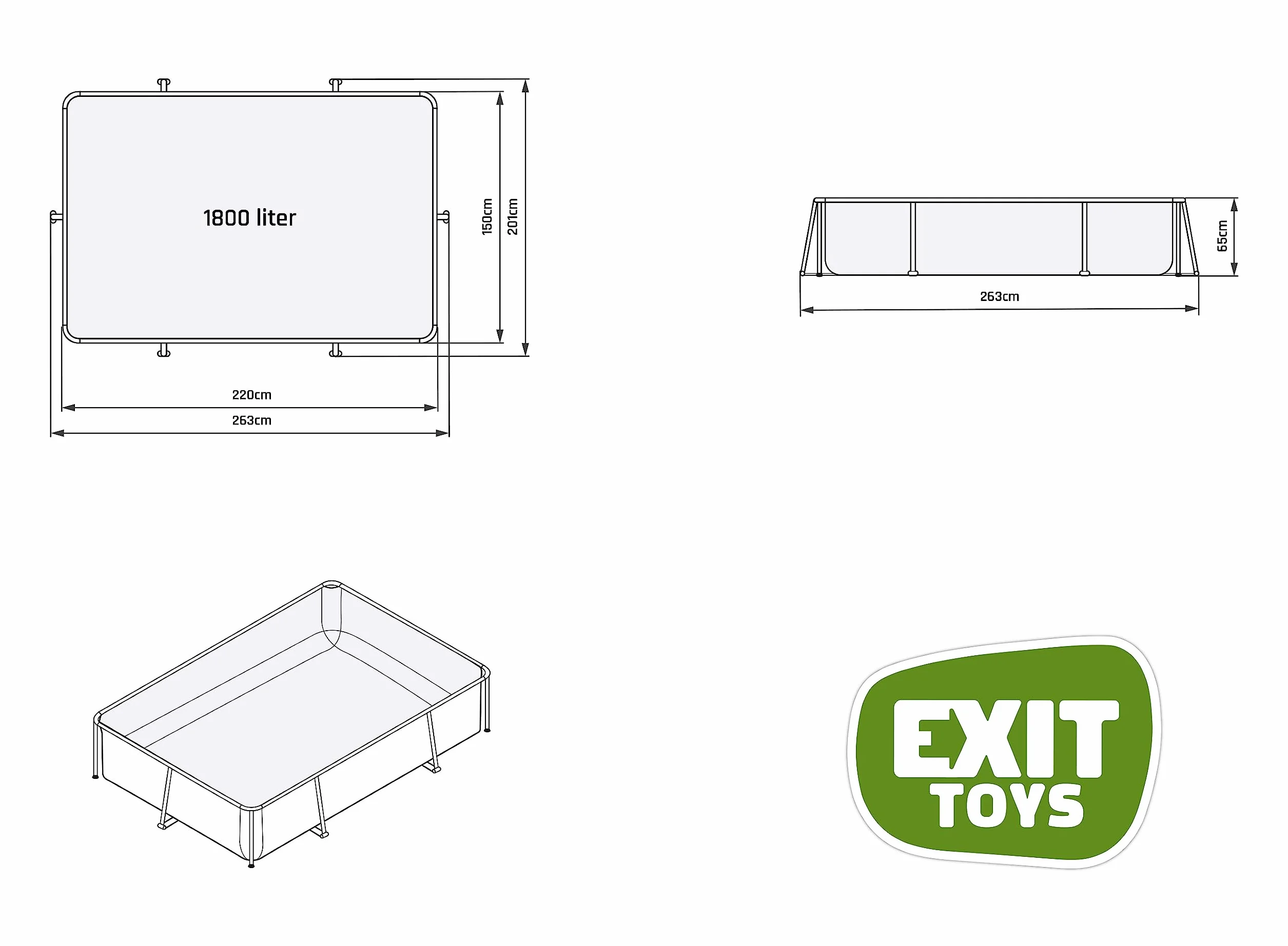 EXIT TOYS Piscine Hors Sol Rectangulaire 220 x 150 x 65 cm avec Pompe Filtrante – Tubulaire Acier – TÜV CE – Marron