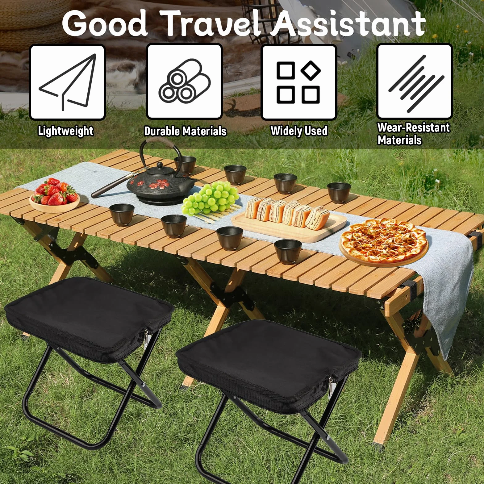 Pliant Leger Siege Tabouret Pliable Portable avec Sac de Rangement pour Camping Peche Voyages Randonnees Jardin Barbecues Plage