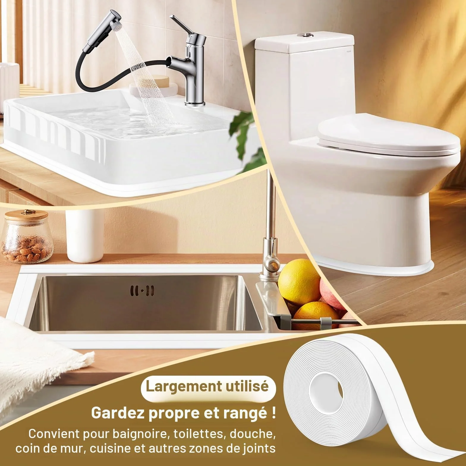 Fixmend Joint Salle de Bain, 2 Rouleaux Silicone Blanc Ruban Auto-Adhésif, Joint Baignoire - Bande d'Étanchéité pour Salle de Bain, Cuisine et Bien Plus (320 * 3,8 Cm)