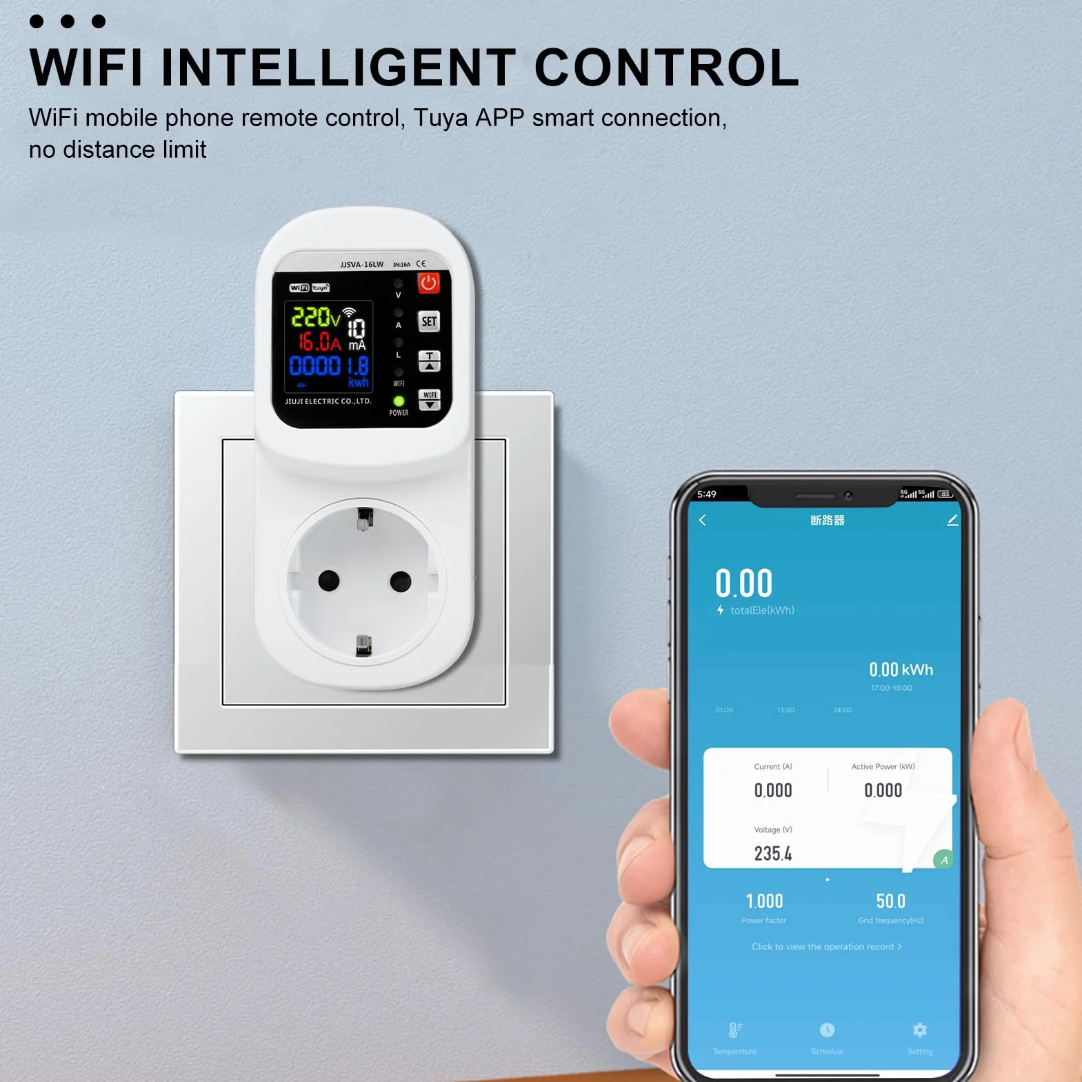 Jadeshay Wattmètre Prise Compteur d'Énergie WiFi Prise Consommation Electrique avec Écran LCD, Dispositif de Protection Contre Les surtensions 16A 230VAC, Contrôle Tuya APP