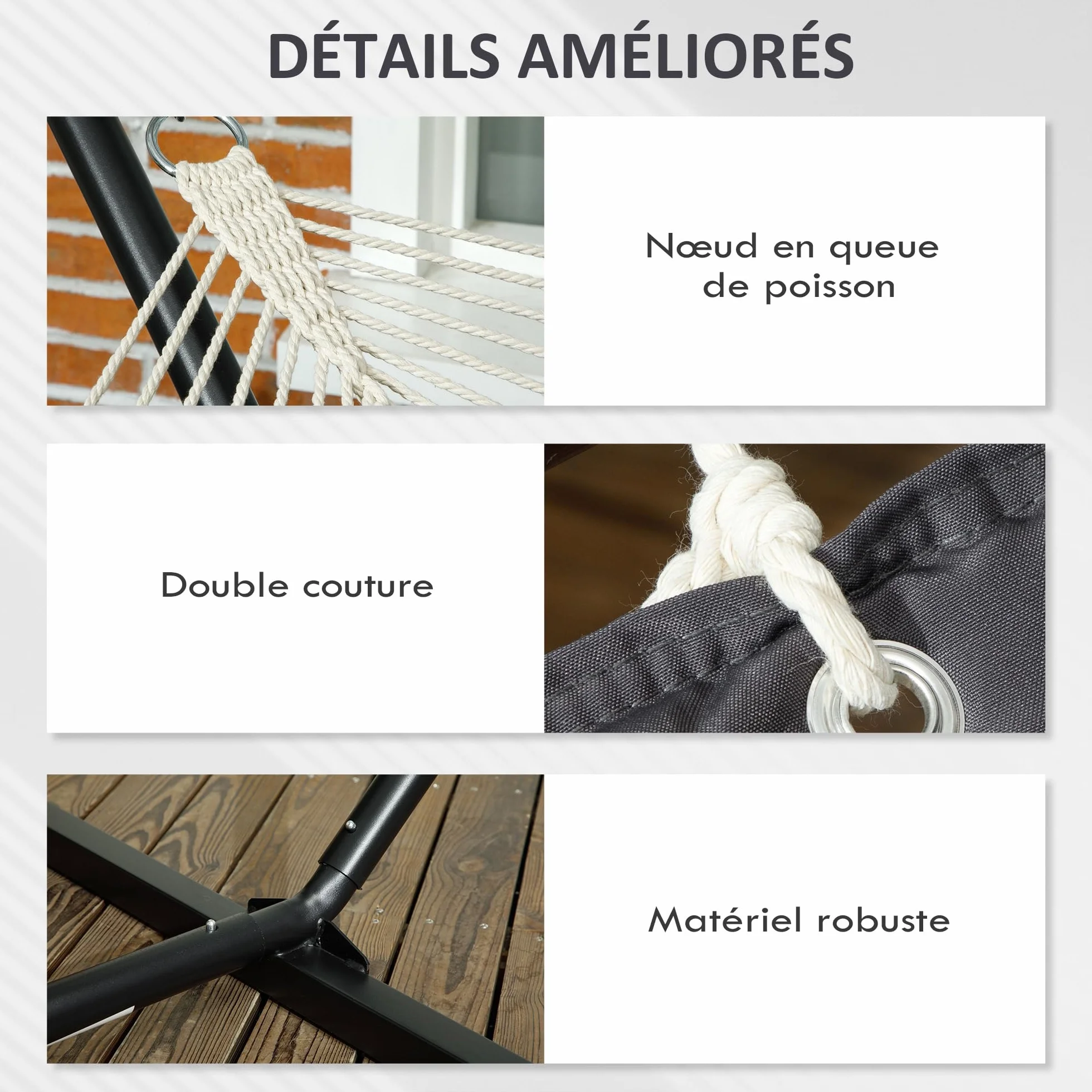 Outsunny Hamac sur Pied avec Oreiller, Support Acier, Barres d'écartement, Camping Plein air, Plage, Gris foncé