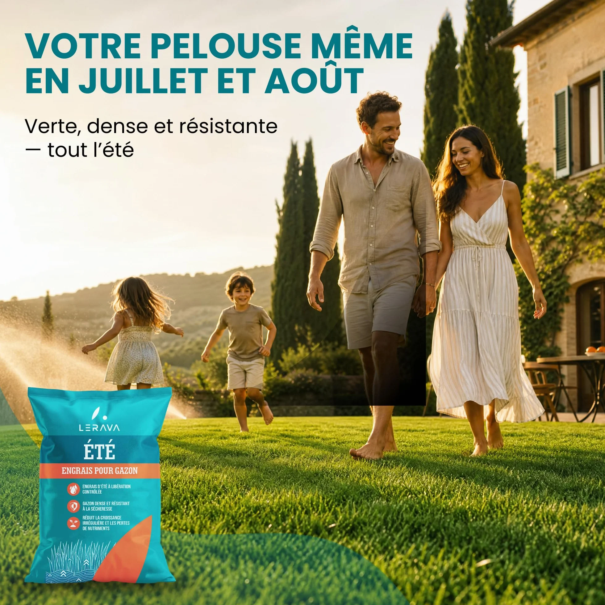 LERAVA® Engrais gazon été 70m² - anti mousse granulés riche en azote - Nutrition équilibrée pelouse verte dense
