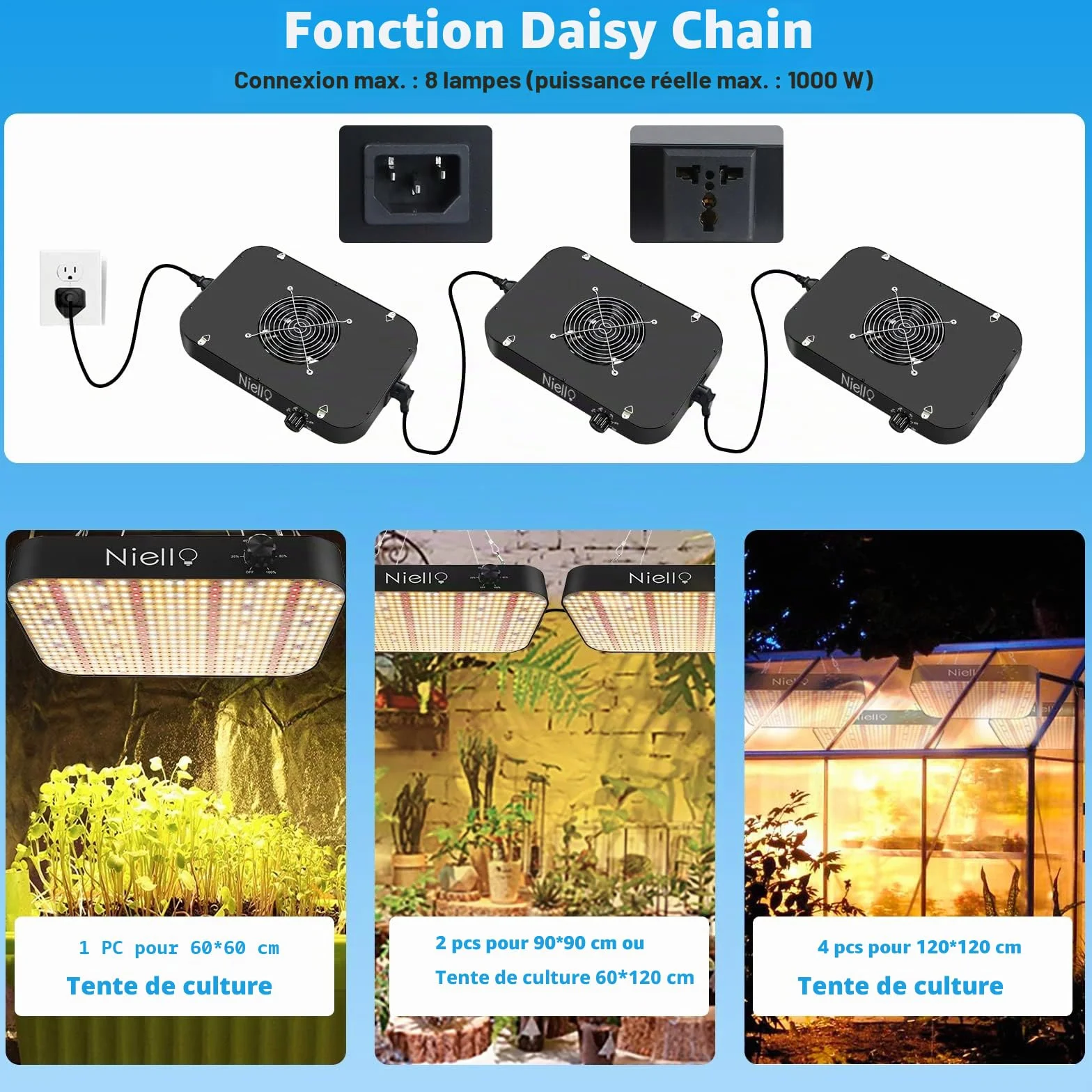 Niello Lampe de culture LED 1200w 584 LED UV IR spectre complet pour plantes intérieur VEG fleurs