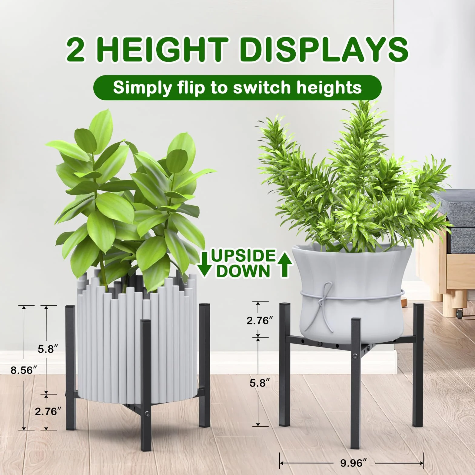 Support Plantes Intérieur Métal 2 Pack Réglable Étagères à Fleurs Porte Plantes d'Angle Noir
