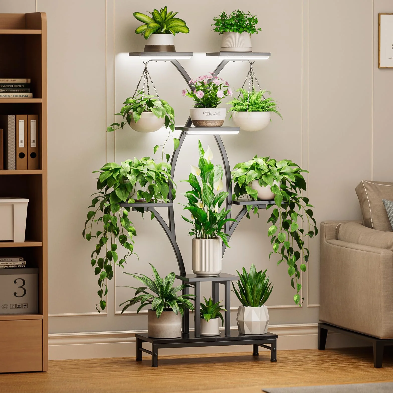 Mutool Support pour plantes d'intérieur avec lampes de culture, étagère 163 cm, support d'angle peu encombrant
