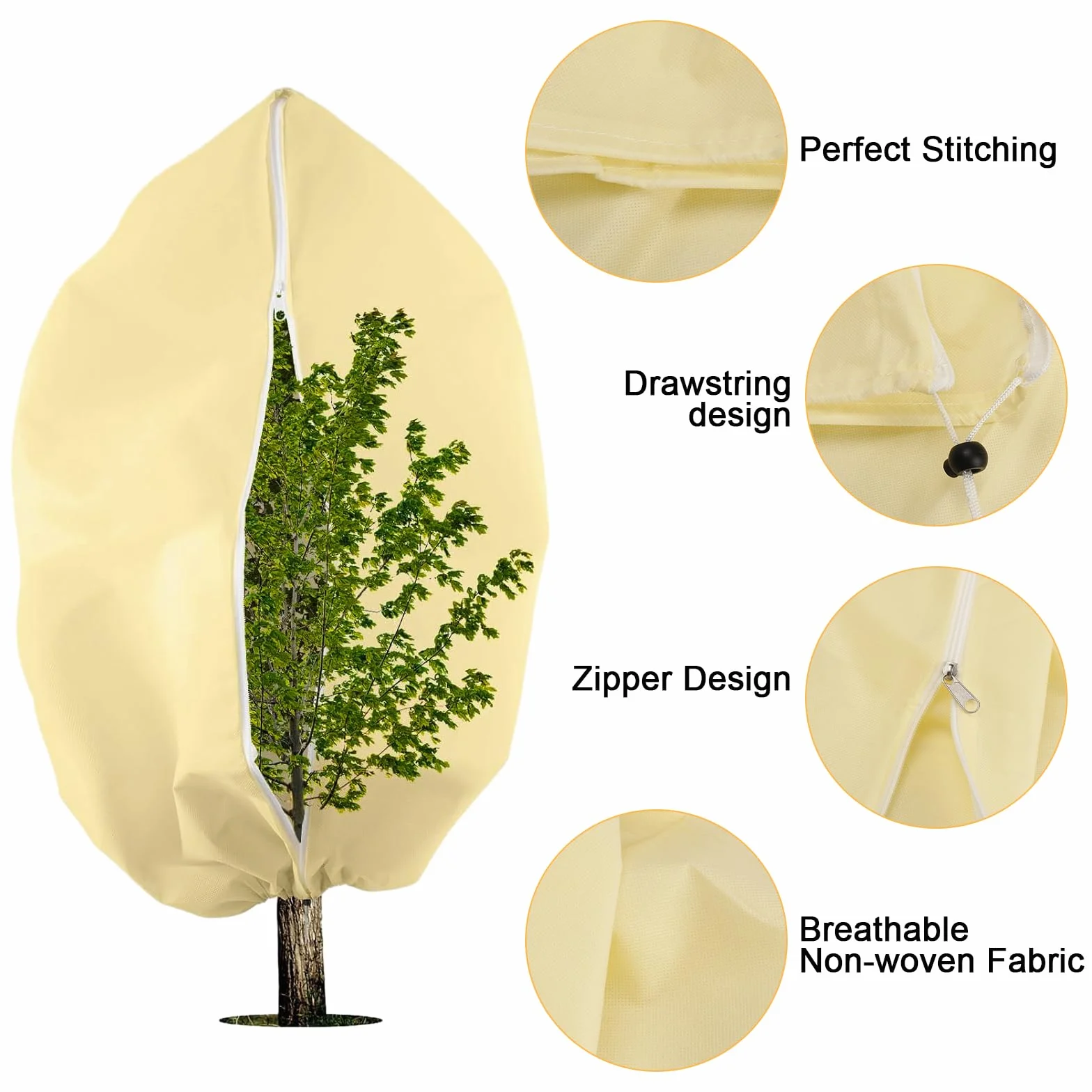 Housse Hivernage Plante Exterieur 120x180cm 80g/m² avec Fermeture éclair Réutilisable Beige