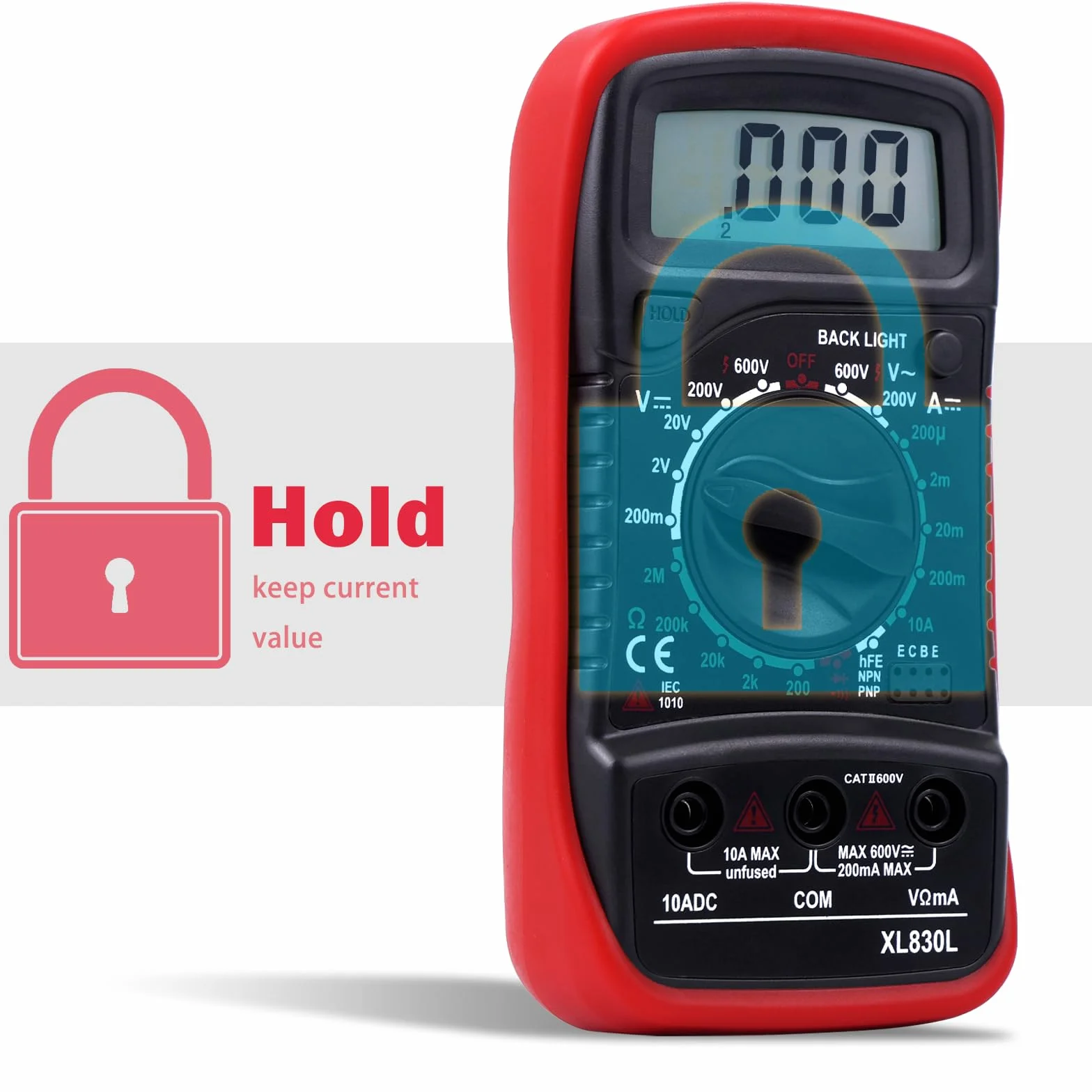 Multimètre Numérique Portable, Testeur Électrique avec écran LCD et rétroéclairage bleu,Mesure La Tension CA/CC, Ohmmètre, Courant CC, Résistance, Continuité, Diode, La batterie ne comprend pas