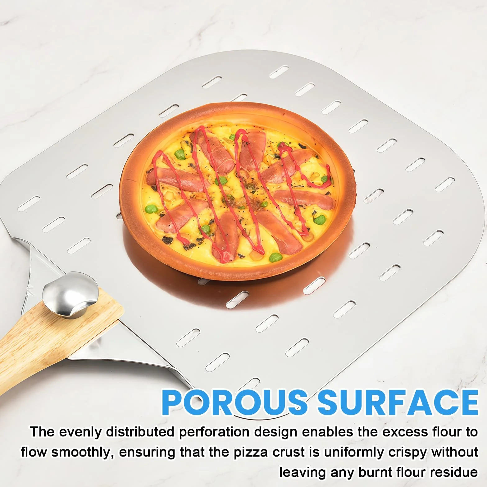 Pelle à pizza perforée 12 pouces aluminium anodisé poignée anti-brûlure amovible 31 cm