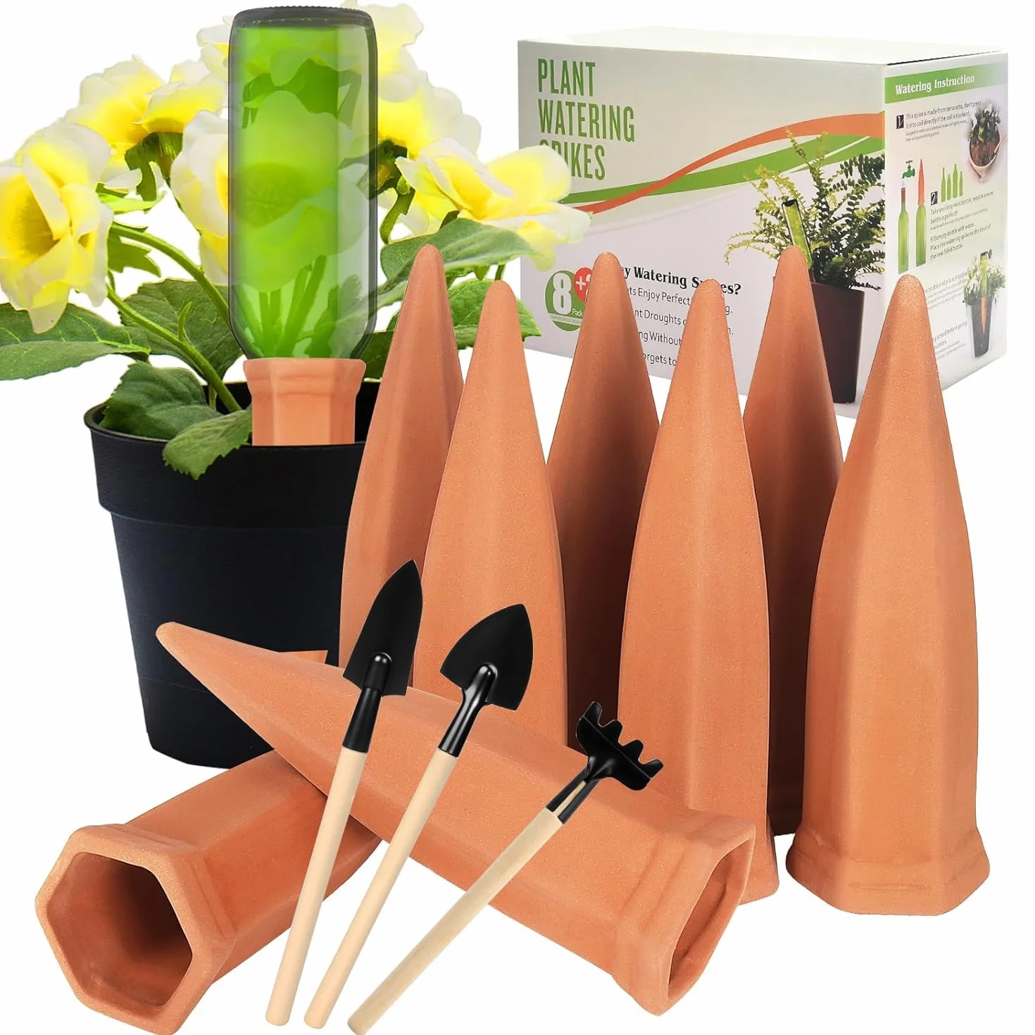 Lot de 8 Cônes en Argile d'Arrosage Auto-arrosantes Oyas Terre Cuite pour Plantes Intérieur