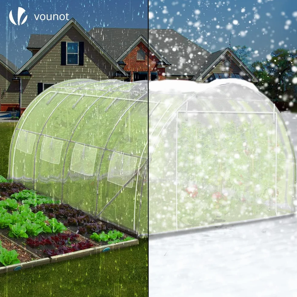 VOUNOT Serre de Jardin Tunnel 300x400x200cm Acier Galvanisé PE Haute densité 140 g/m² 12m2 Anti-UV Zip Enroulables