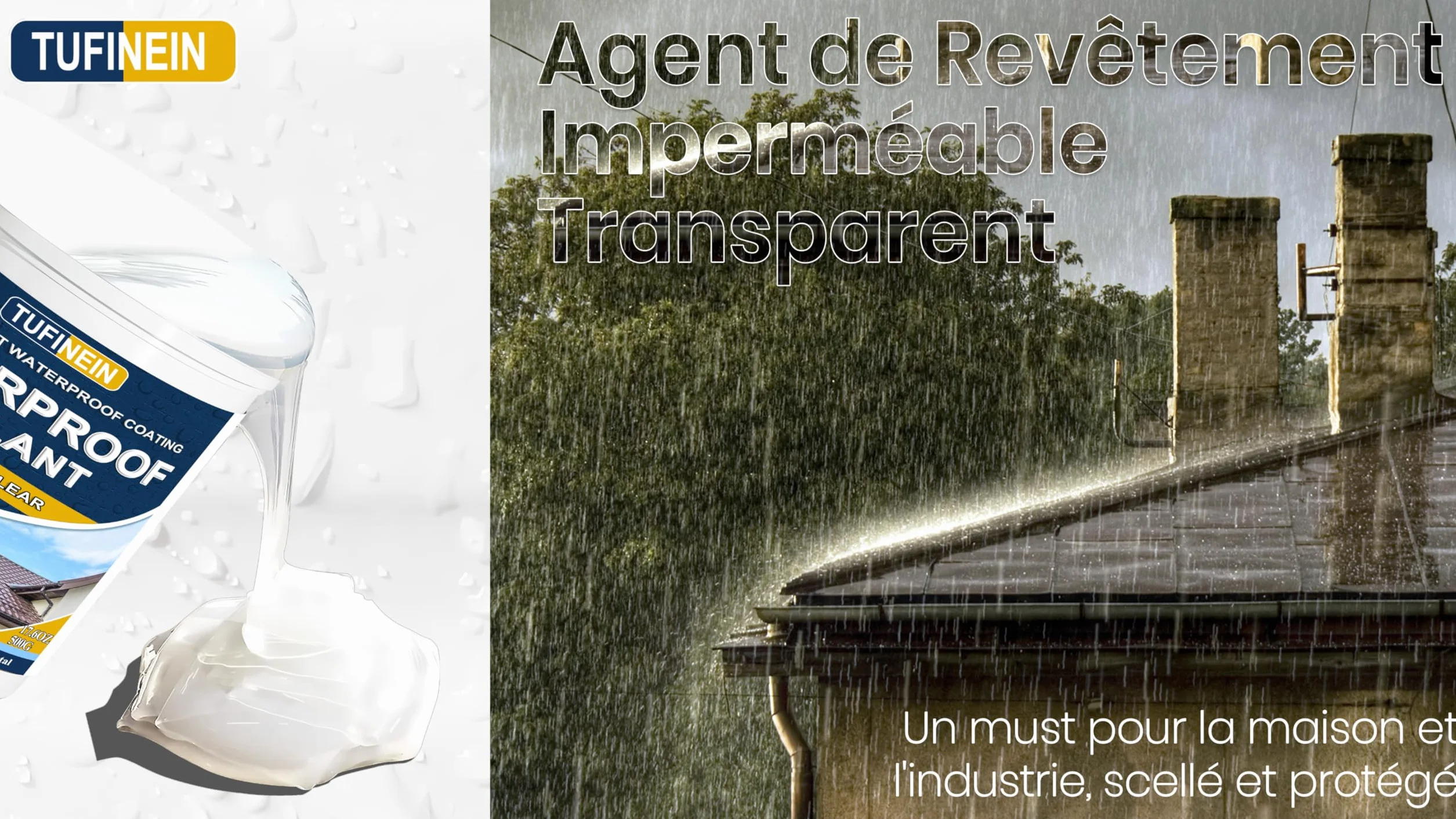 Agent de Revêtement Imperméable Transparent, 500G Liquide d'Étanchéité Transparent Fuite Réparation Étanchéité Intérieure et Extérieure Agent Anti-Fuite Étanche