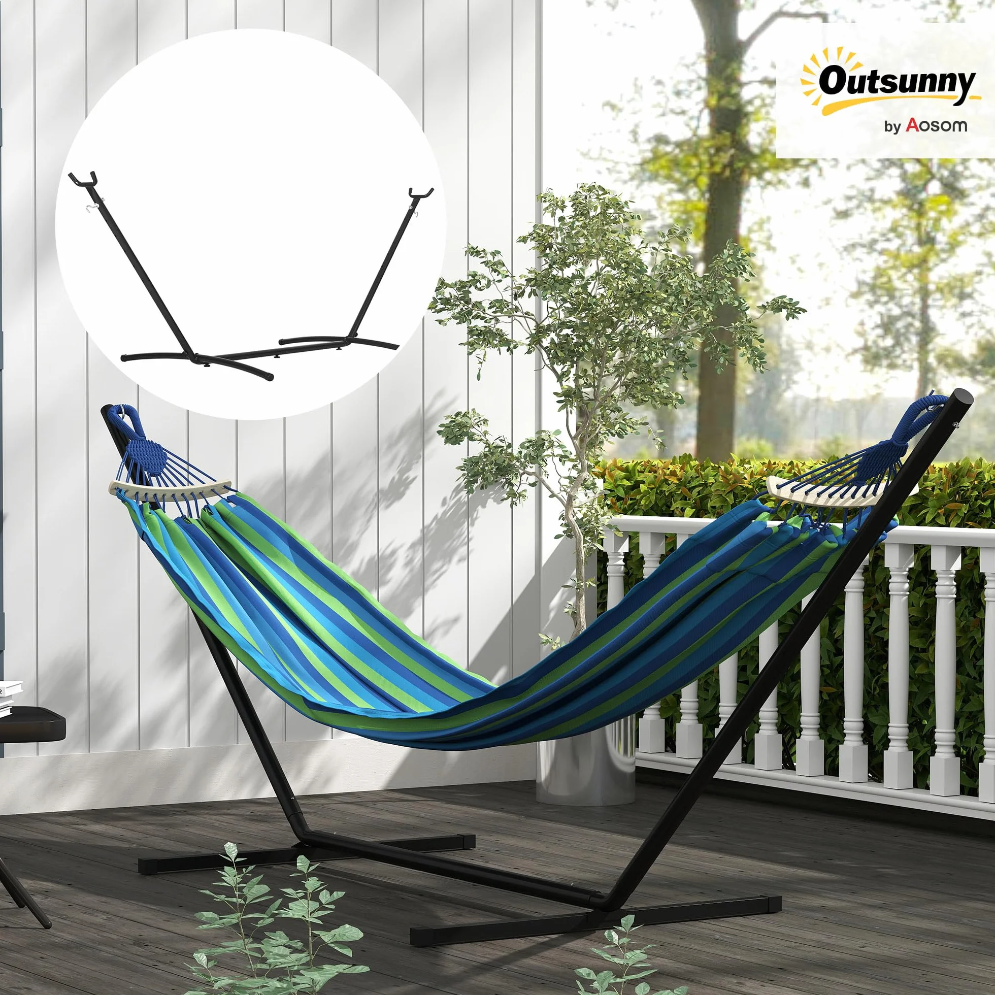 Outsunny Support Pied de hamac métal époxy Noir Hauteur réglable 6 Niveaux 2,80L x 1,17l x 1,10H m