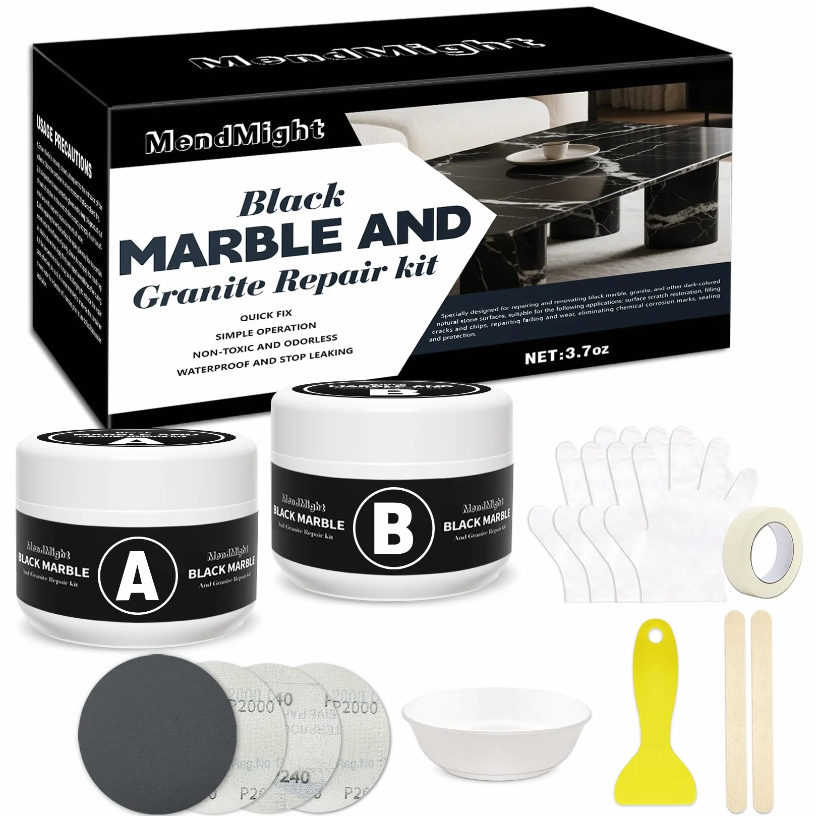 Kit Reparation Carrelage, Kit Réparation Receveur de Douche Résine, Colle Carrelage Kit de Réparation pour Comptoirs en Quartz et Marbre pour ébréchures, Trous, Bosses, Défauts, Rayures