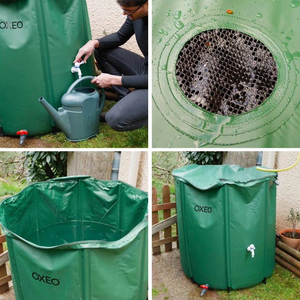 Oxeo Réservoir récupérateur eaux de pluie 800 litres cuve souple PVC armé pliable avec robinet et soupape de décharge filtre