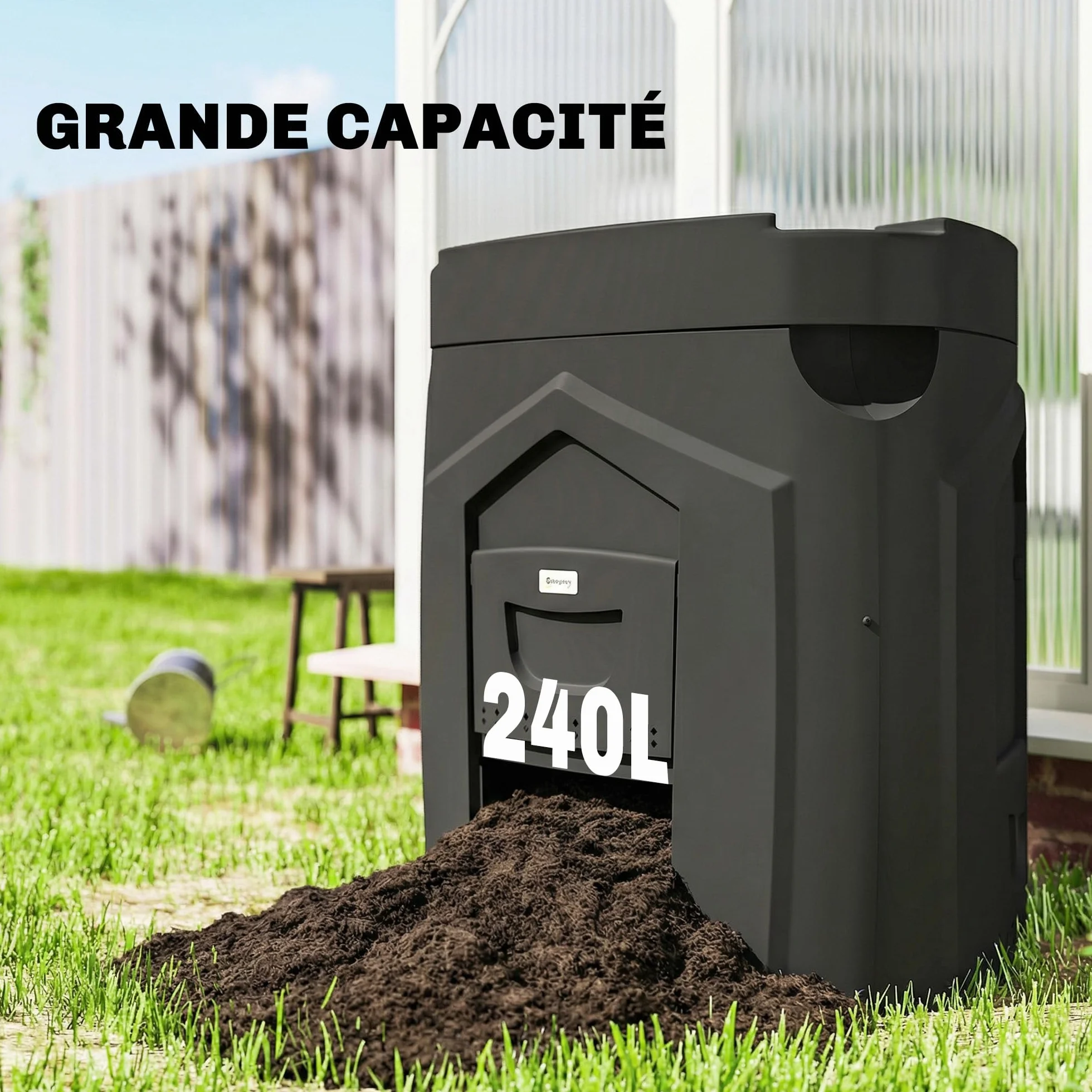Outsunny Composteur de Jardin 240L Bac à Compost Triangulaire 78x75x78 cm Polypropylène 3 Portes Noir