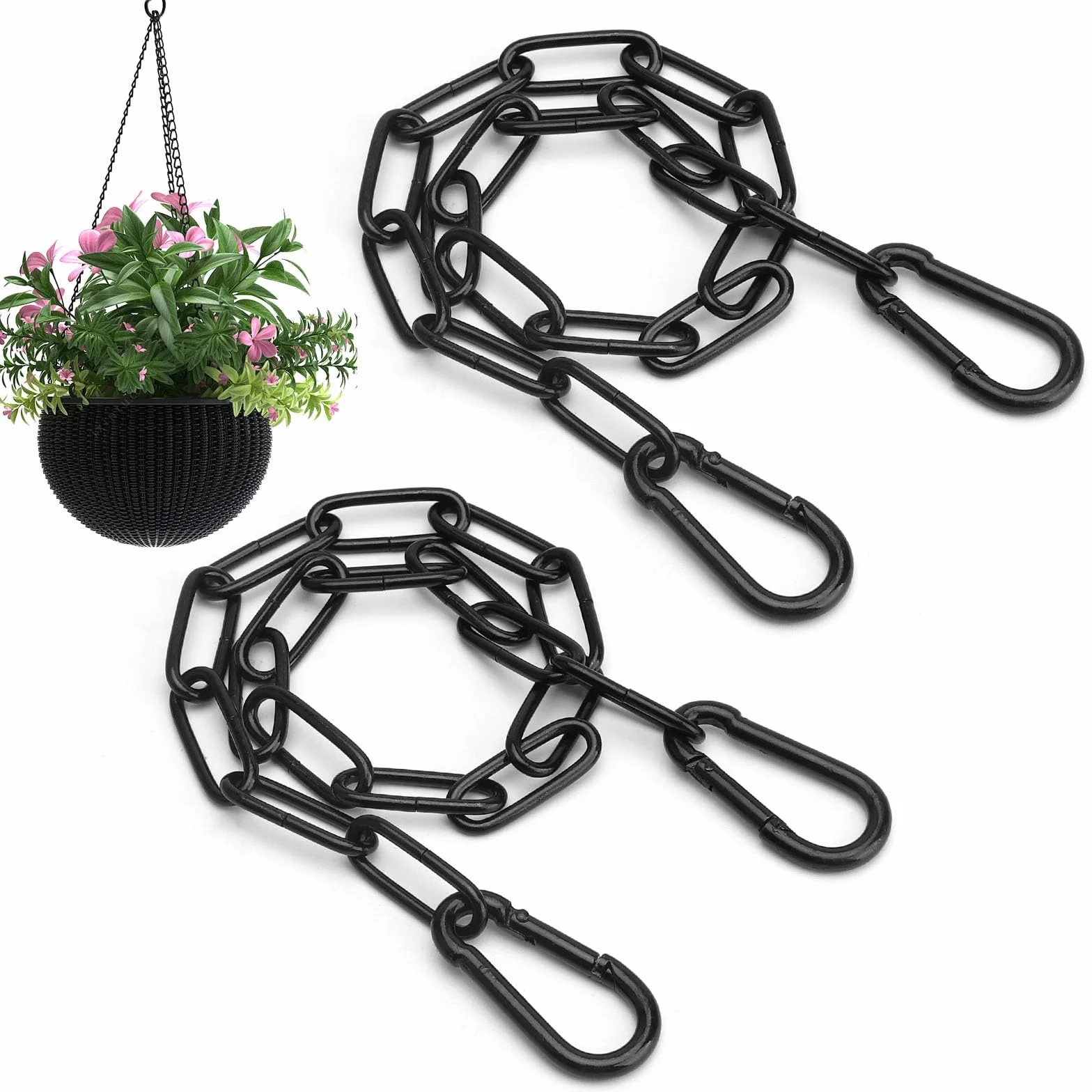 2 PCS Noir Chaîne en Acier Inoxydable,Chaîne en Acier Inoxydable avec Mousqueton Chaînes Métallique de 0.5m à Suspendre pour Portails de Clôture,Jardin,Portails de Cage pour Animaux Domestiques