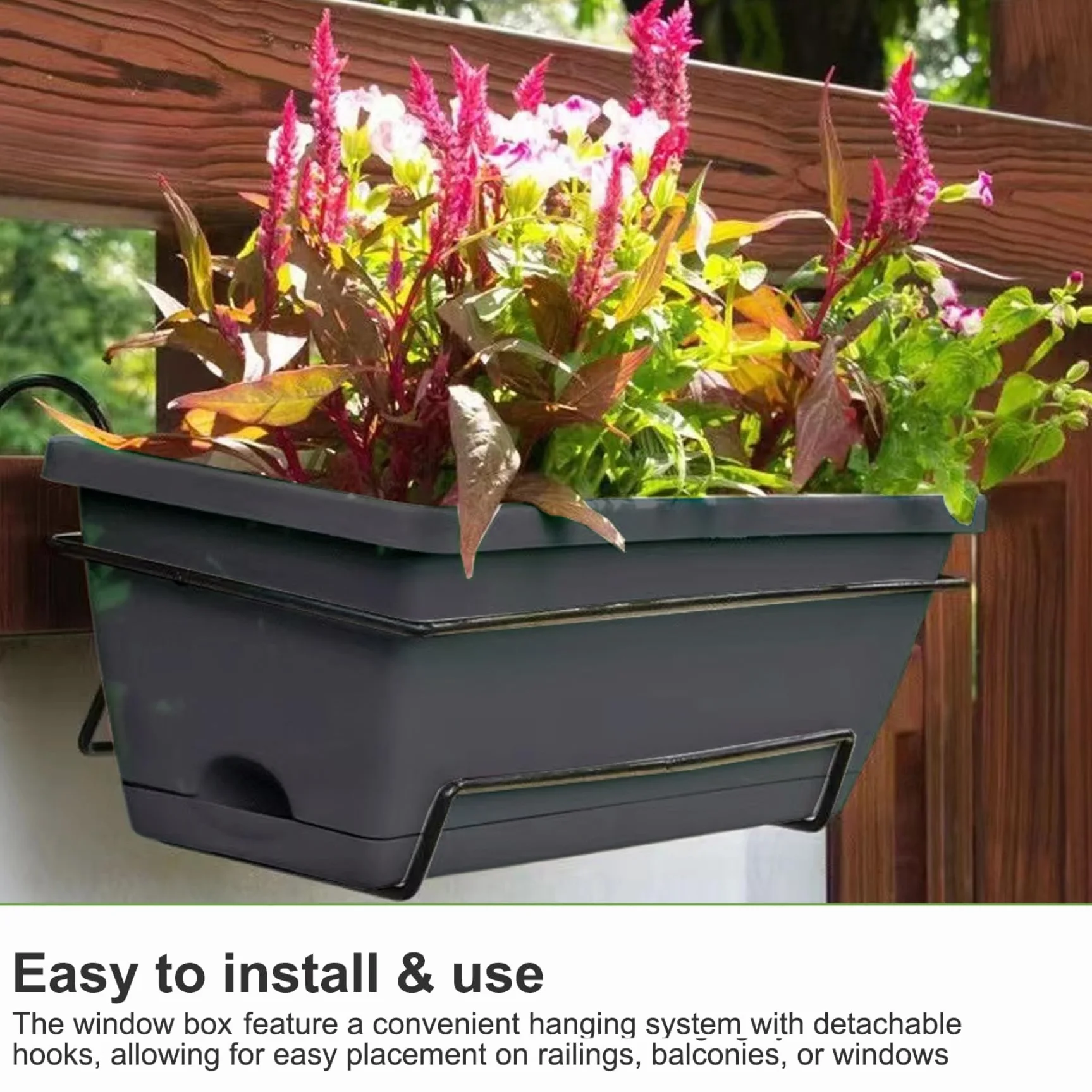 Jardinière de Balcon 43,2 cm avec Plateau Soucoupe Respirant à Suspendre Trous Drainage
