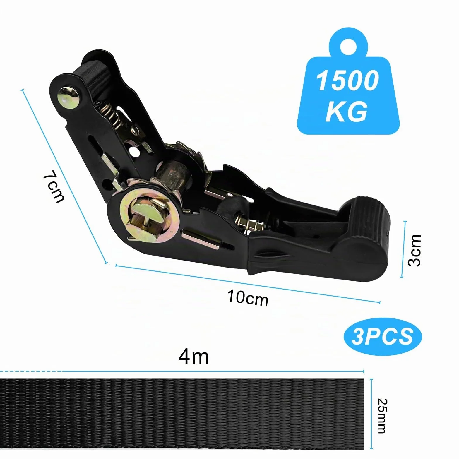 Chiluxendo 3 Pièces Sangle a Cliquet, Petite Sangle Arrimage 2.5cm X 4m, Sangles À Cliquer, Sangle Moto Remorque Sangles D'Arrimage À Cliquet, Nouvelle Sangle D'Arrimage Universelle (Noire)
