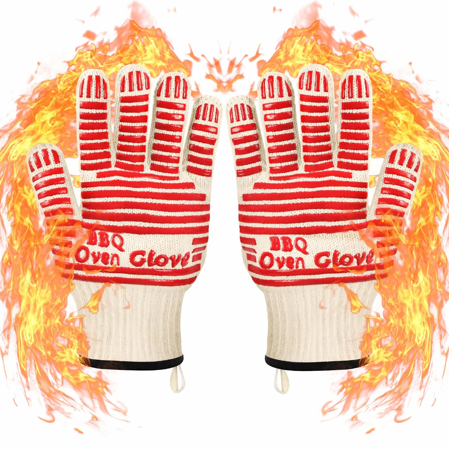 AUAUY Gants de Cuisine Silicone Anti Chaleur 500°C Antidérapants Barbecue 27cm Rouge