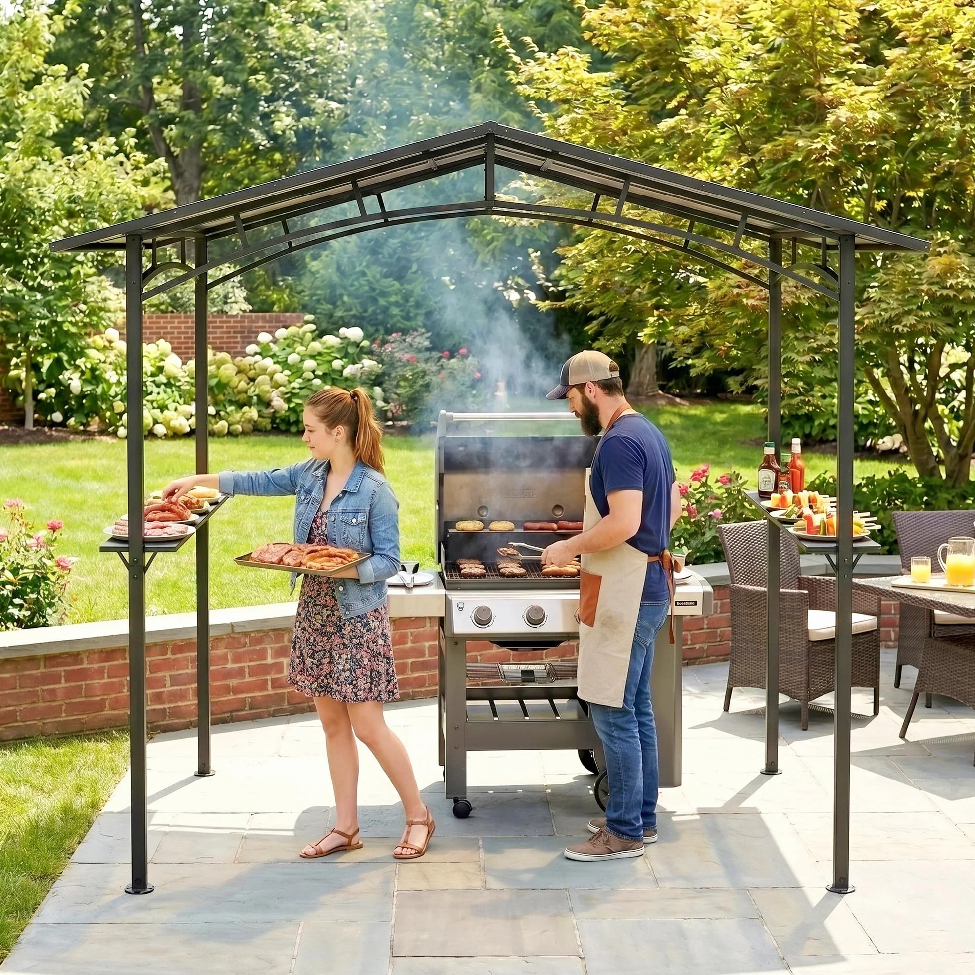 Outsunny Pavillon Jardin 2,5 x 1,5 m Abri Barbecue Toit Polycarbonate Métal Noir