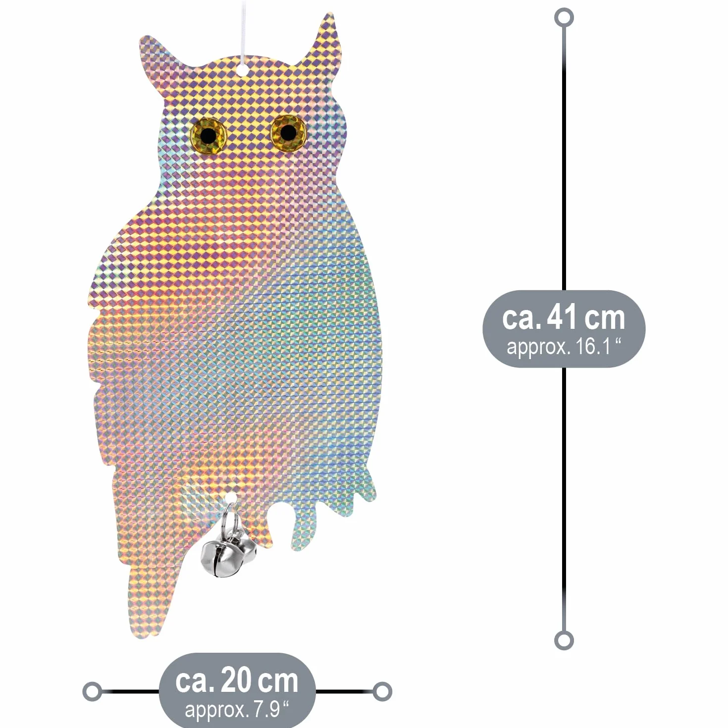 COM-FOUR® 2X Chouette factice effaroucheur d'oiseaux - Oiseau de Proie Artificiel avec Clochette et Feuille réfléchissante