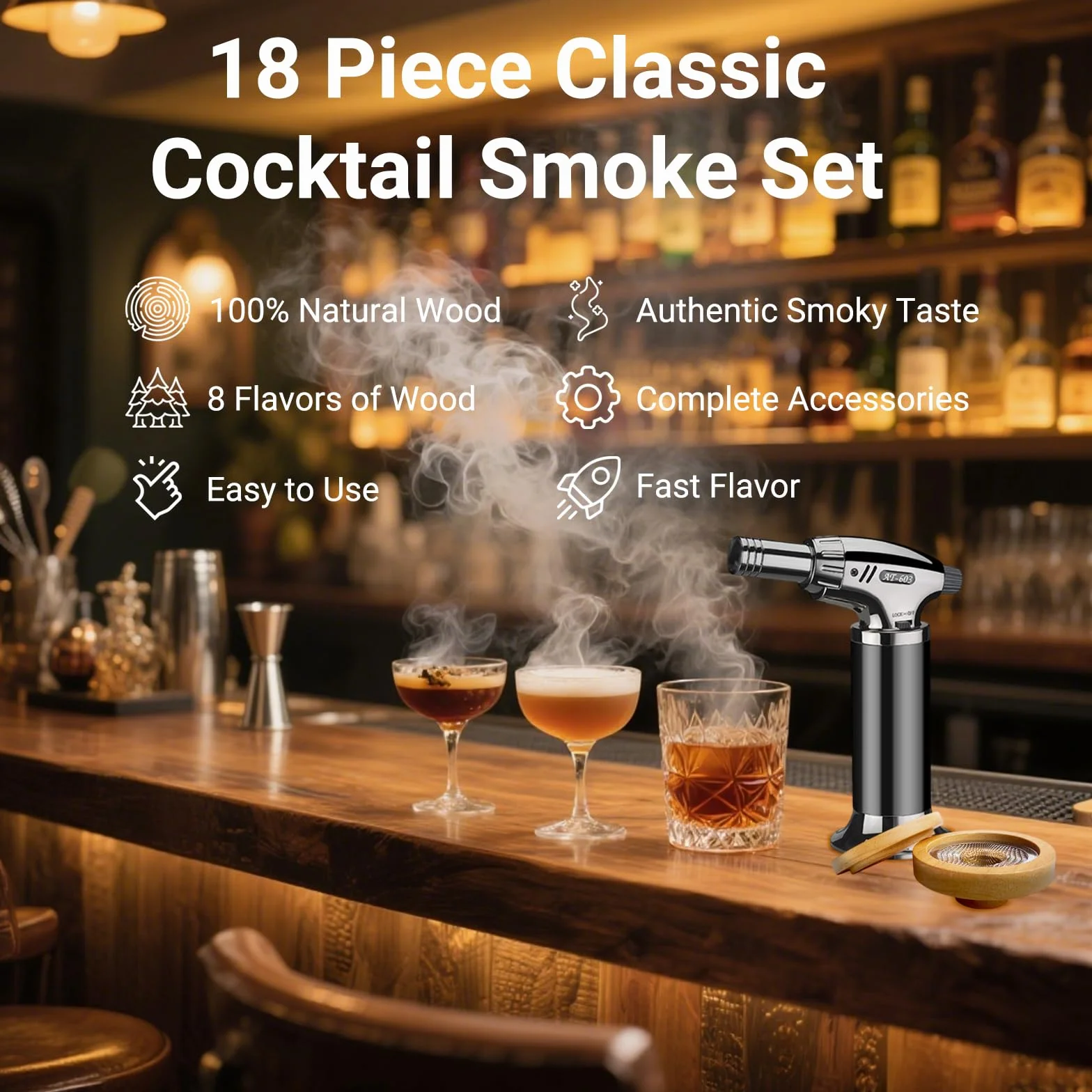 Kit Fumoir Whisky Nostalgia Smoker pour Boissons, Bourbon, Steak, Poisson et Fromage - Infusion de Fumée