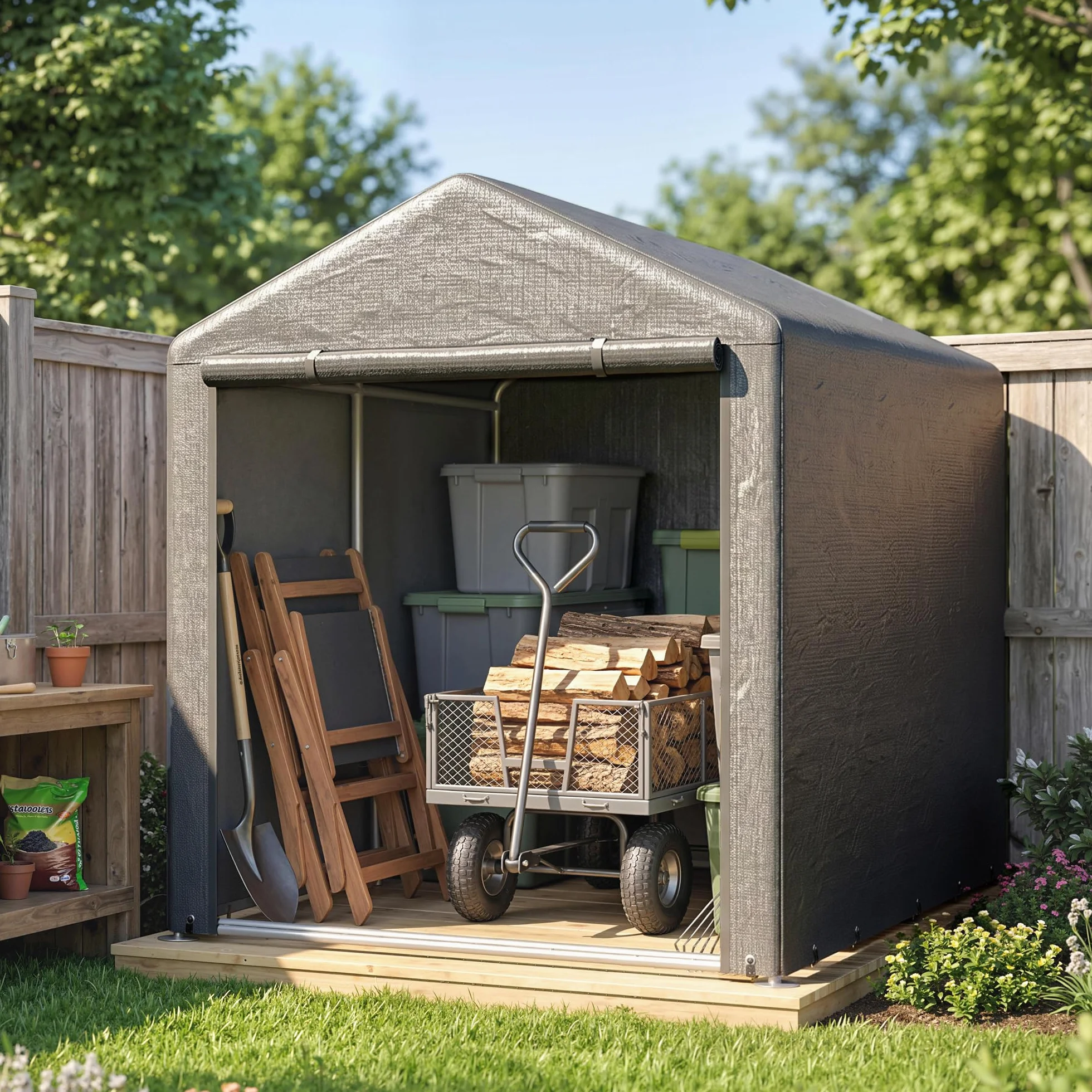 Outsunny Abri de Jardin Tente de Stockage Imperméable 160x218x172cm Gris Foncé