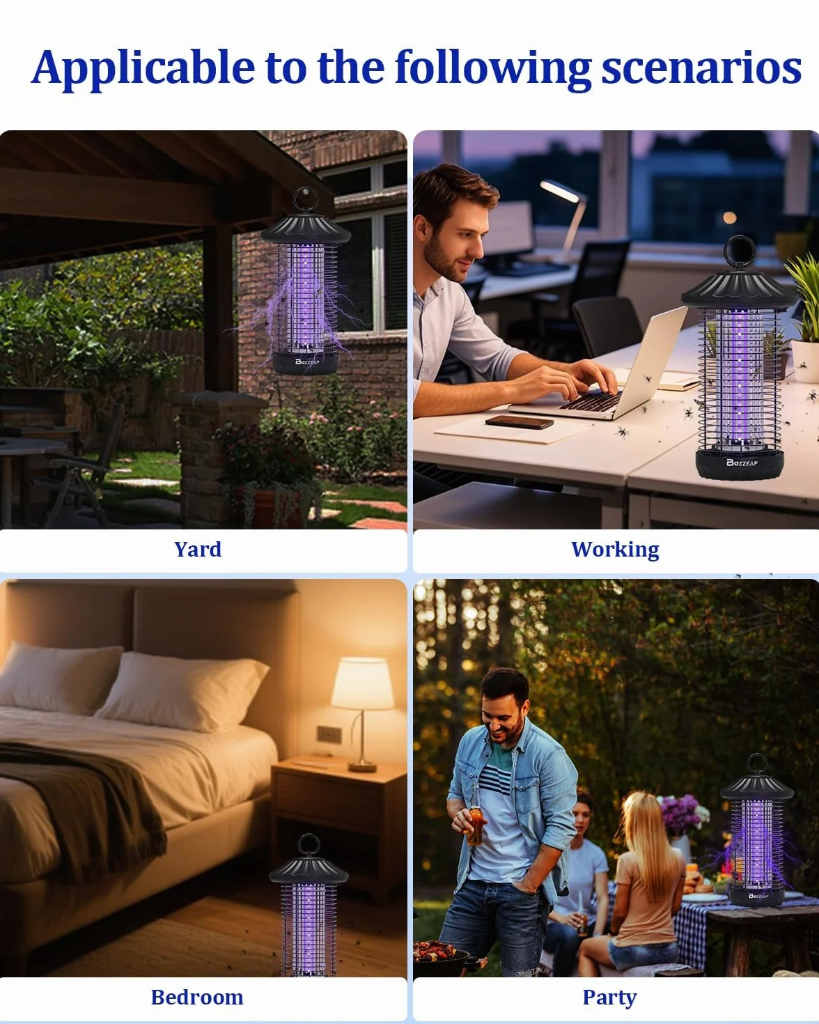 Lampe Anti Moustique 3800V UV Tue Mouche Électrique IPX4 Tueur d'Insectes Portée 150-200 m² Intérieur Extérieur